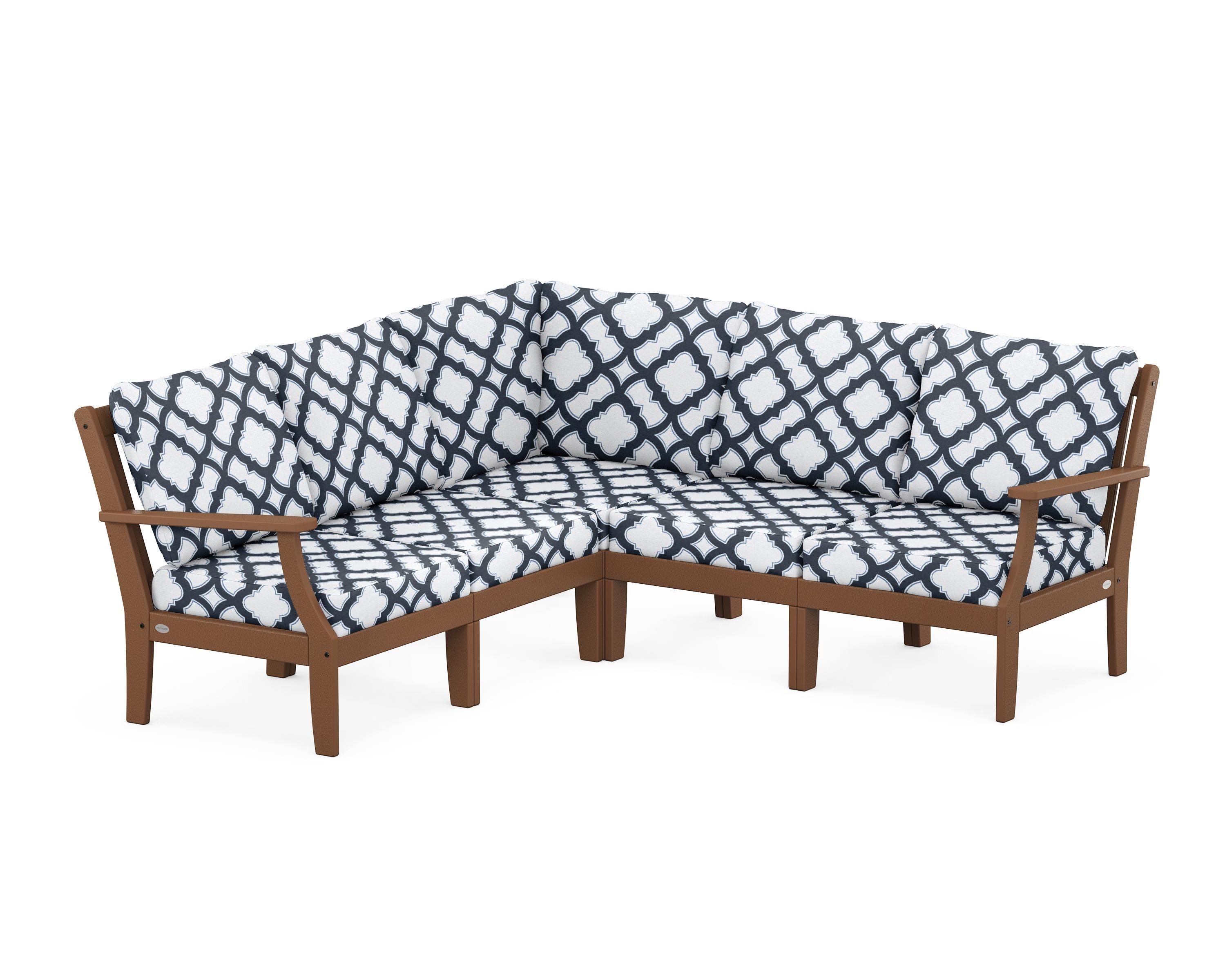 POLYWOOD® Braxton Modular 5-Piece Deep Seating Set in Teak / Trellis Marine Indigo