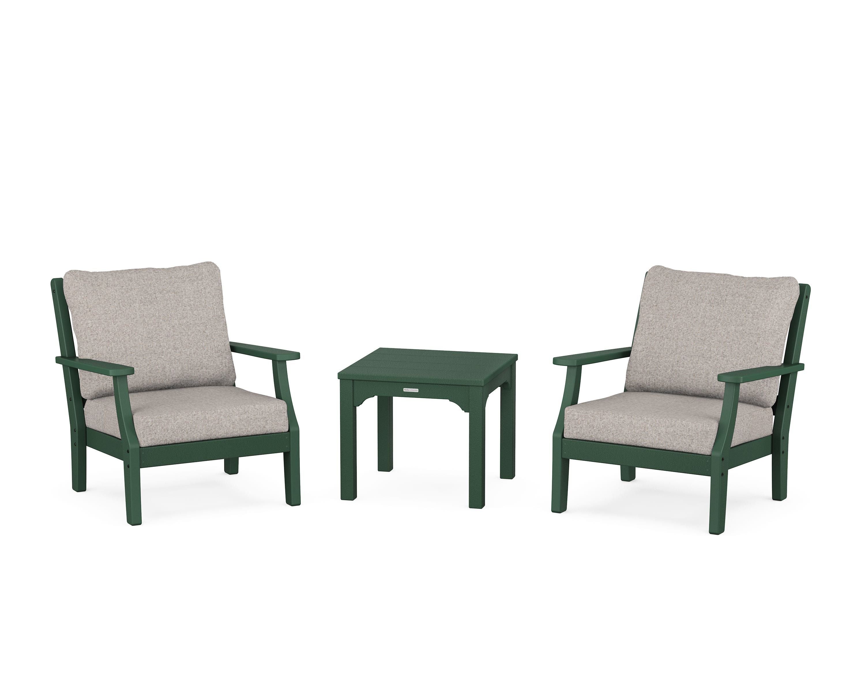 Martha Stewart by POLYWOOD® Chinoiserie 3-Piece Deep Seating Set in Green / Weathered Tweed