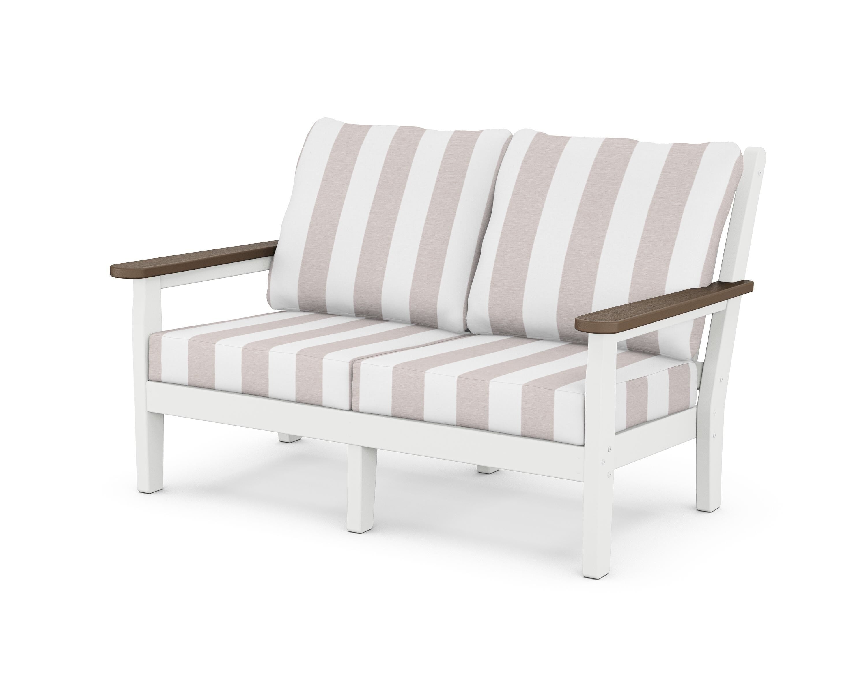 POLYWOOD® Chippendale Deep Seating Loveseat in White / Kona / Cabana Stripe Dune Burlap