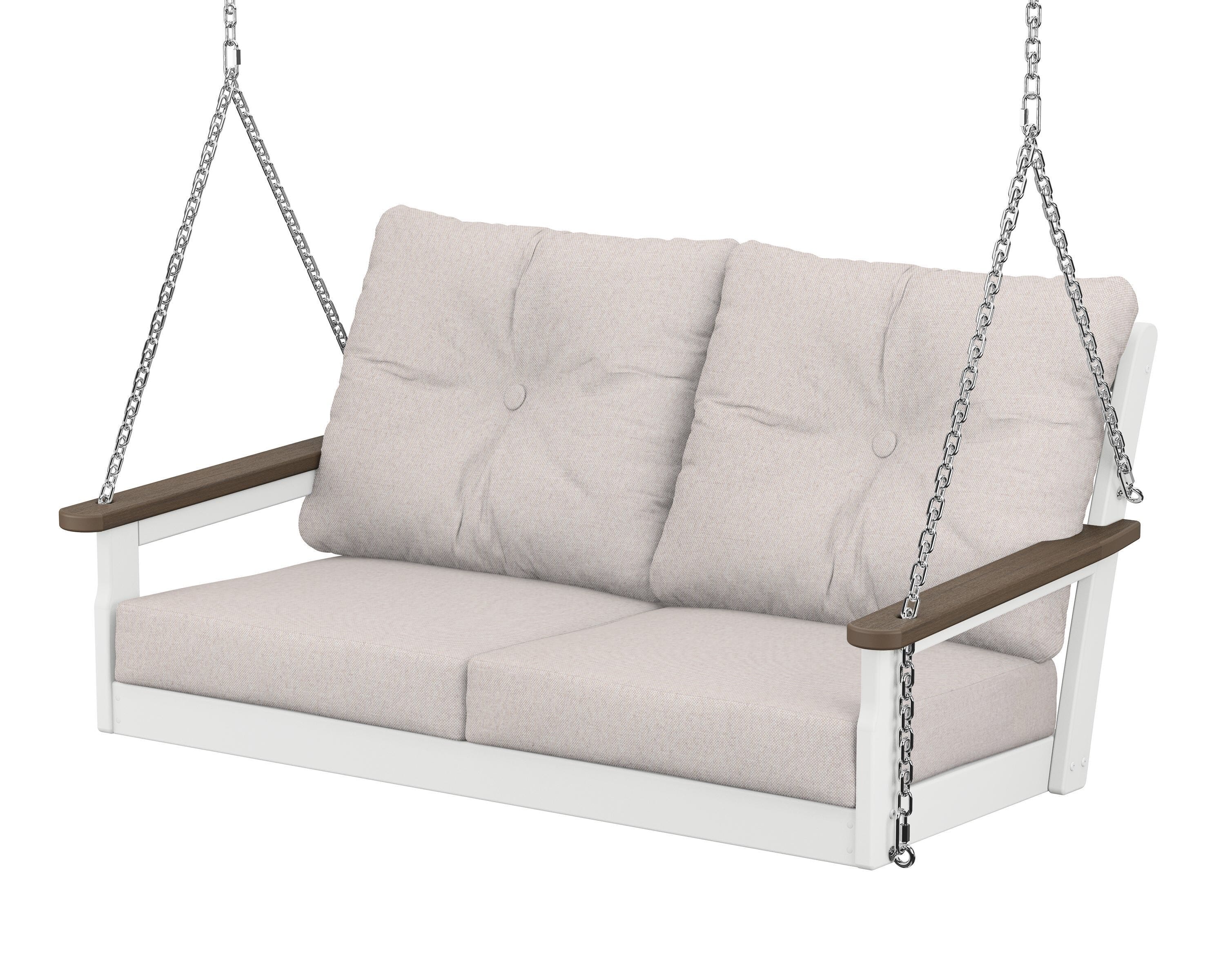 POLYWOOD® Vineyard Deep Seating Swing in White / Kona / Dune Burlap