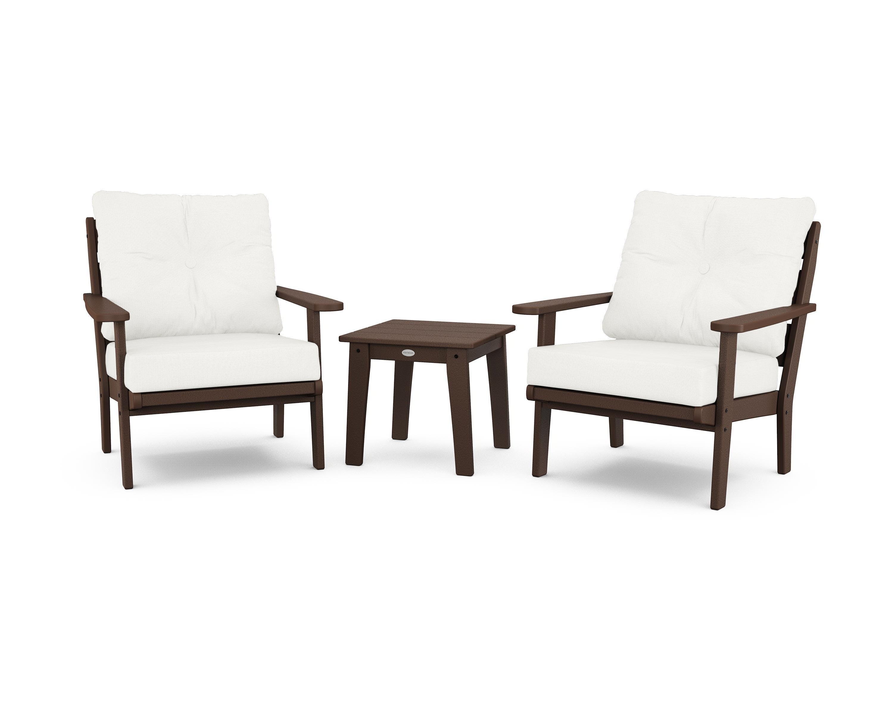 POLYWOOD® Lakeside 3-Piece Deep Seating Chair Set in Mahogany / Natural Linen
