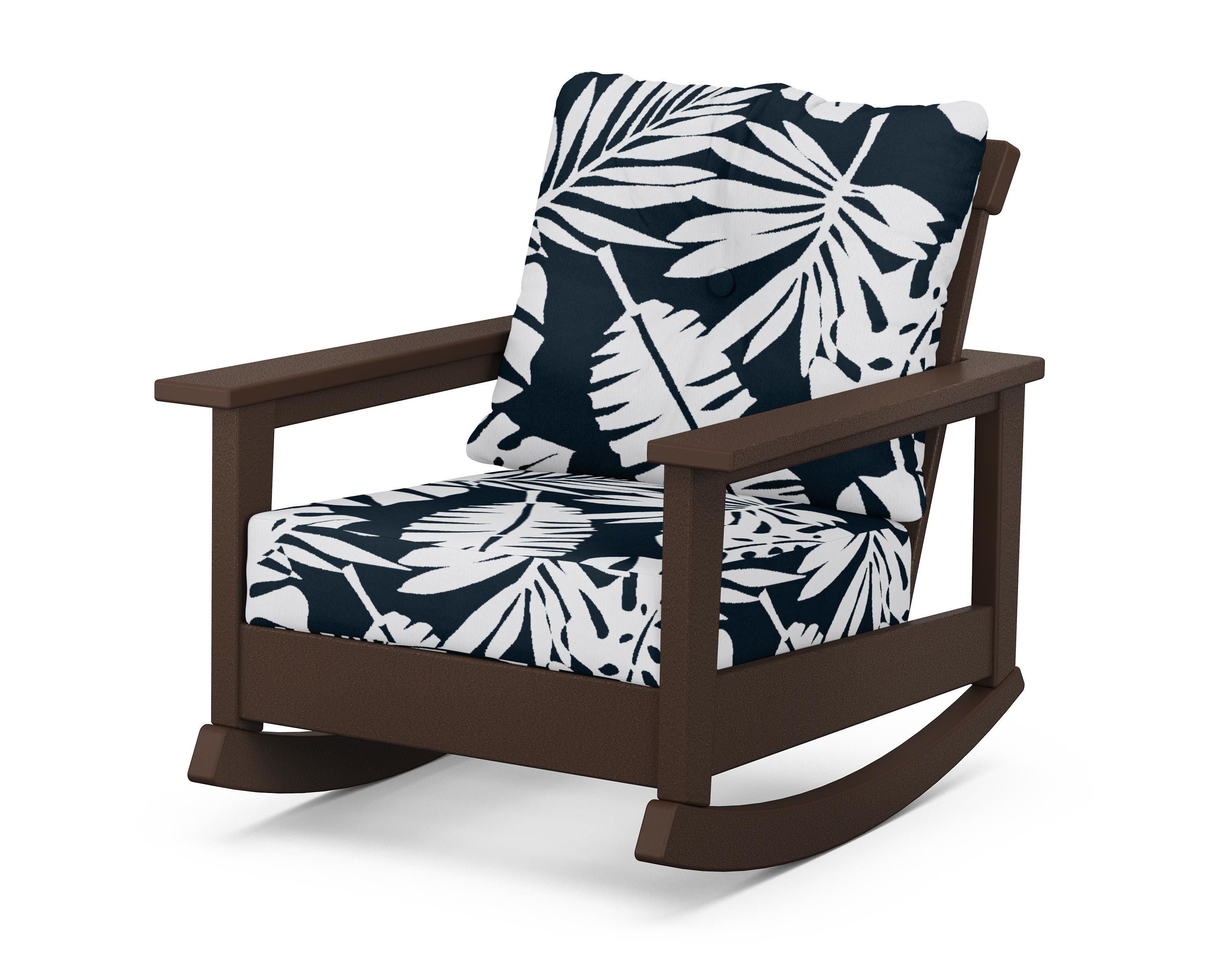 POLYWOOD® Prescott Deep Seating Rocking Chair in Mahogany / Leaf Marine Indigo