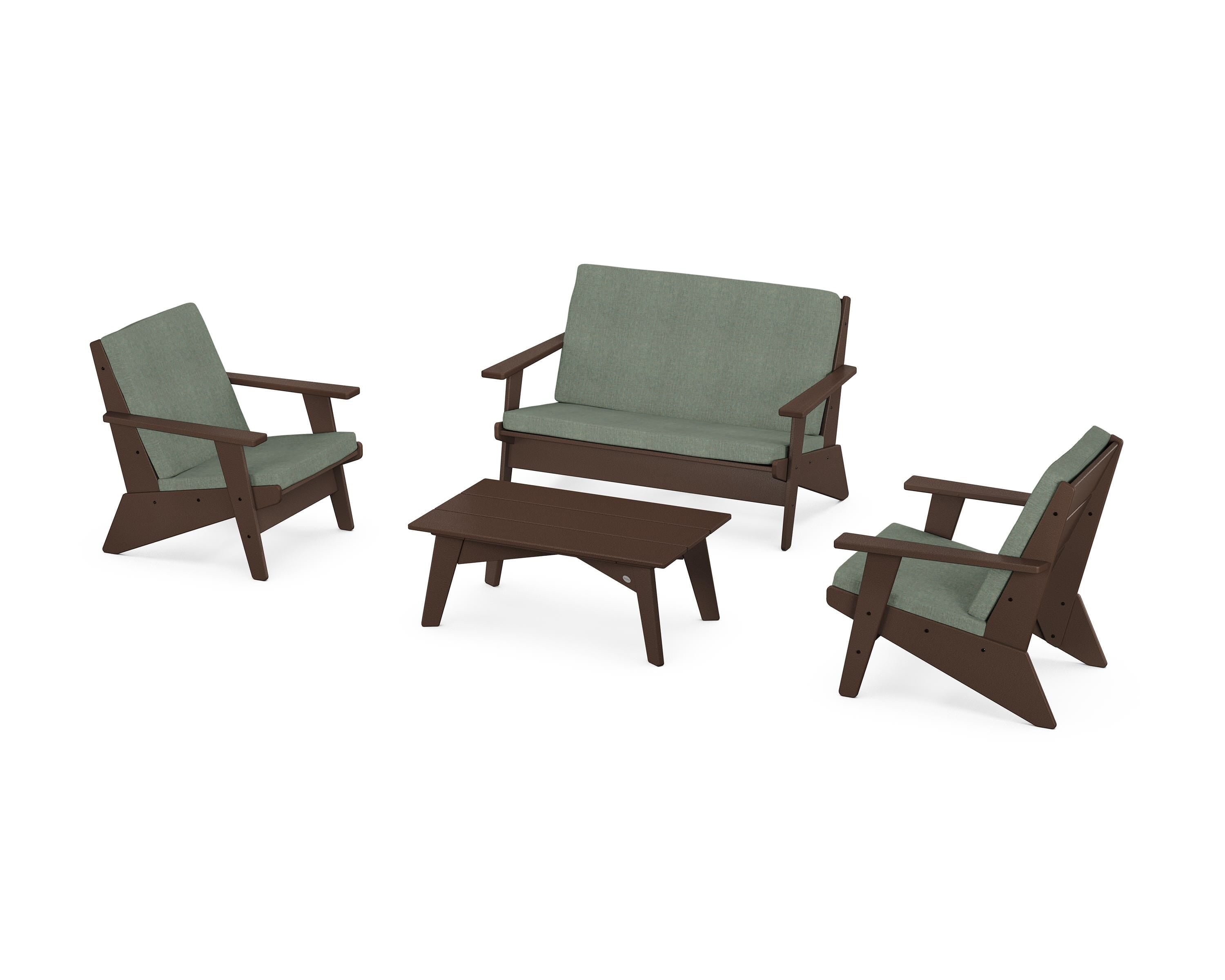 POLYWOOD® Riviera Modern Lounge 4-Piece Set in Mahogany / Cast Sage