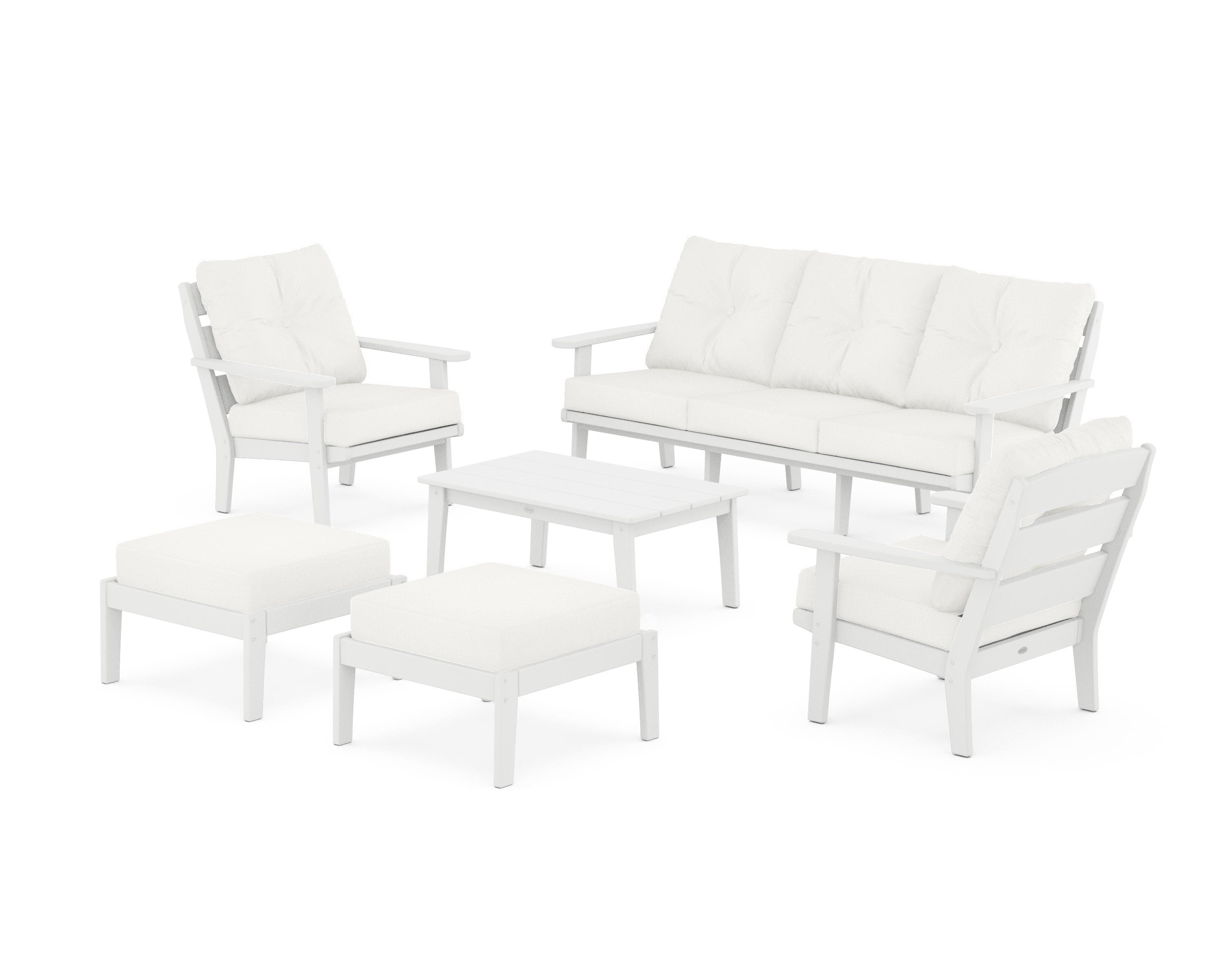 POLYWOOD® Lakeside 6-Piece Lounge Sofa Set in White / Natural Linen