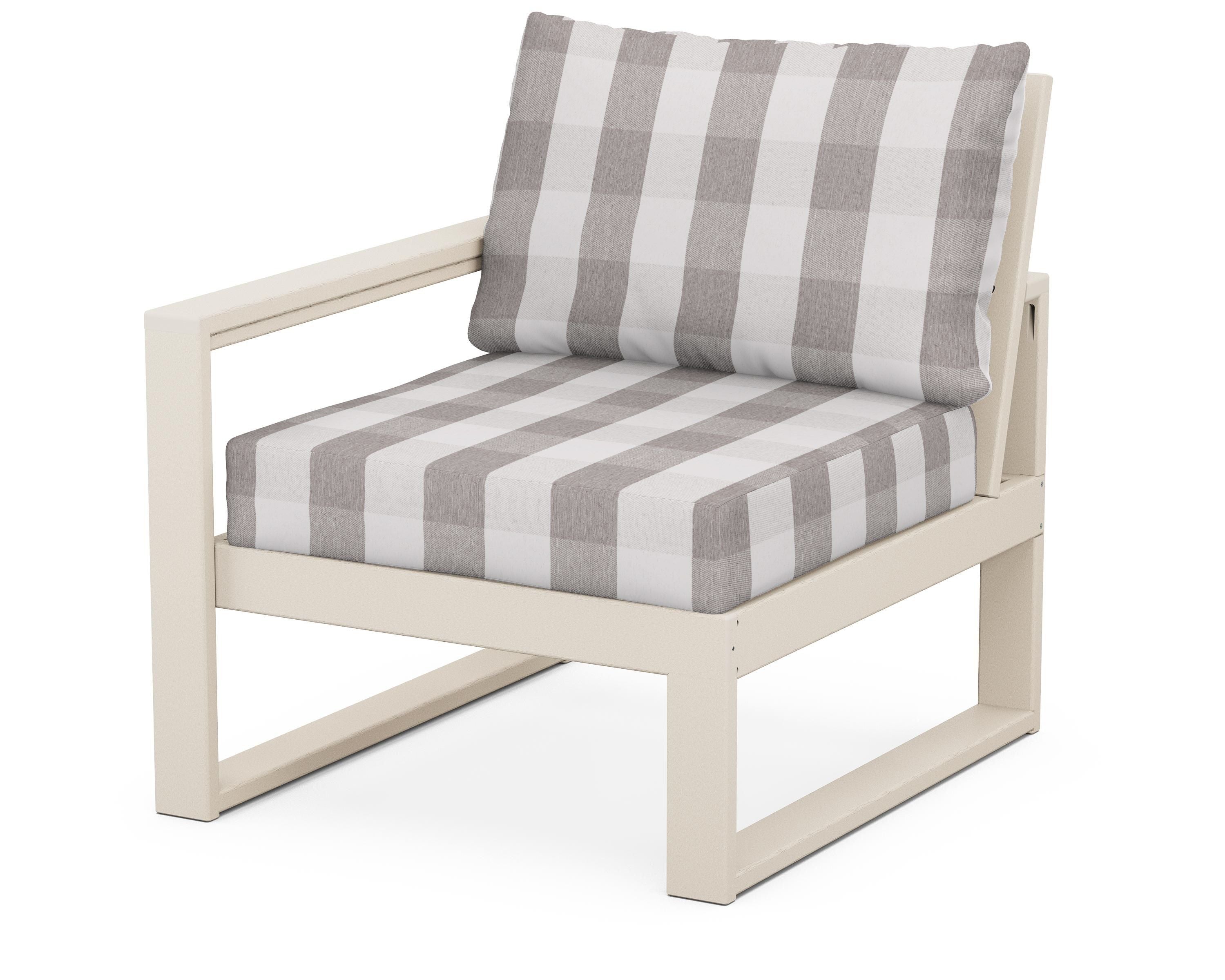 POLYWOOD® EDGE Modular Left Arm Chair in Sand / Buffalo Plaid Grey Mist