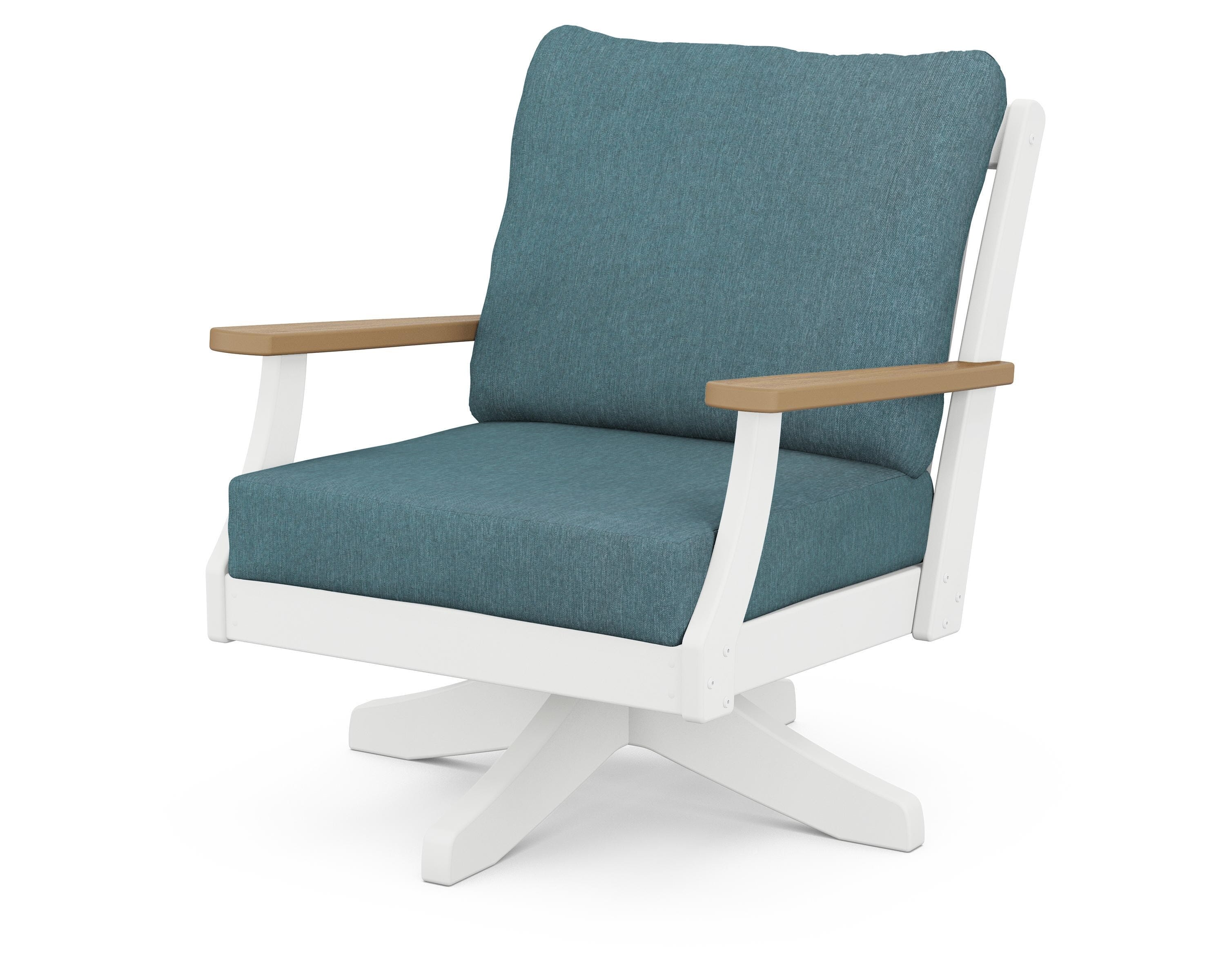 POLYWOOD® Braxton Deep Seating Swivel Chair in White / Natural / Ocean Teal