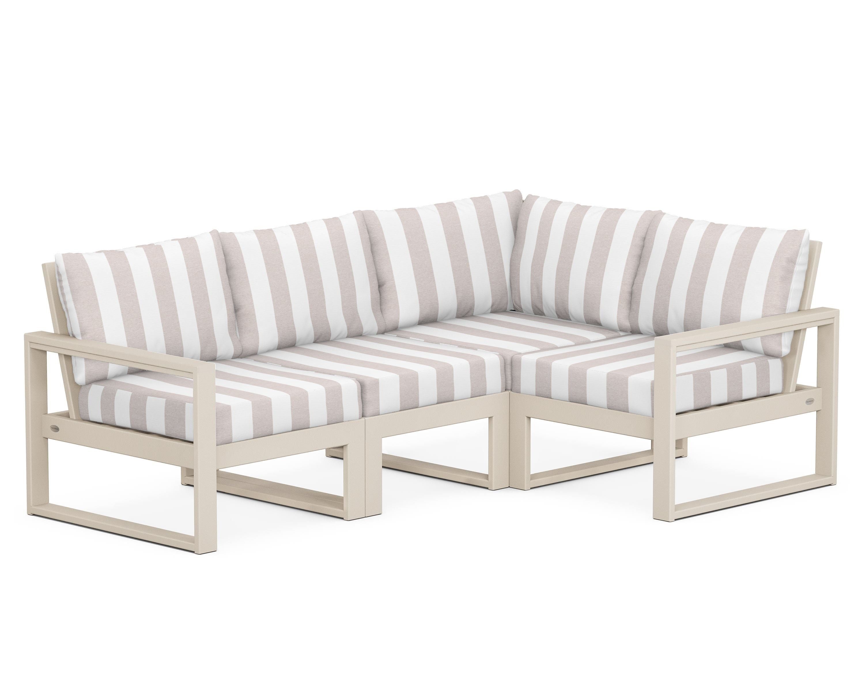POLYWOOD® EDGE 4-Piece Modular Deep Seating Set in Sand / Cabana Stripe Dune Burlap