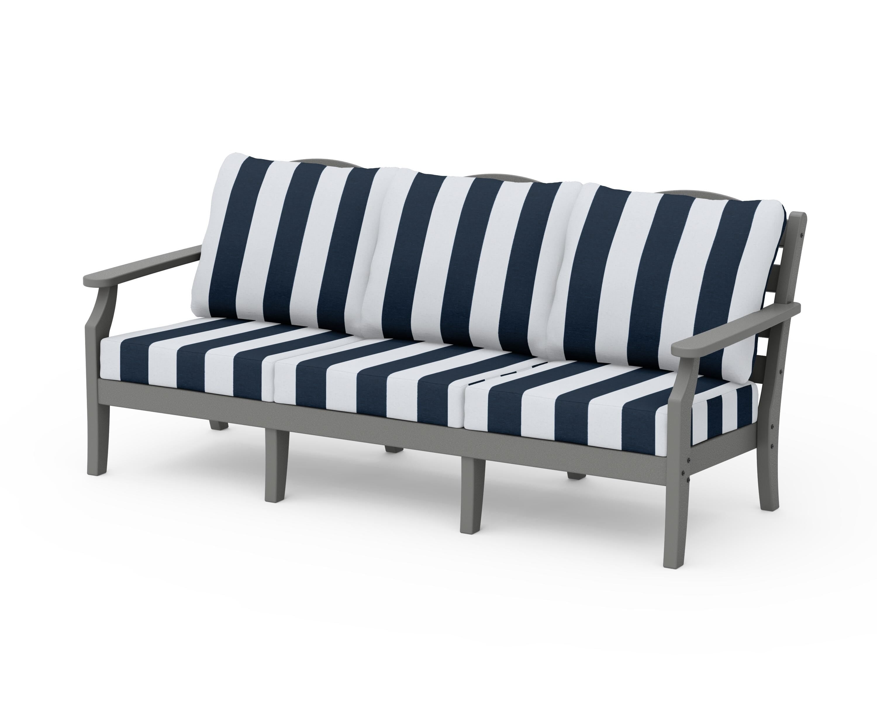 Draper James™ by POLYWOOD® Savannah Deep Seating Sofa in Slate Grey / Cabana Stripe Marine Indigo