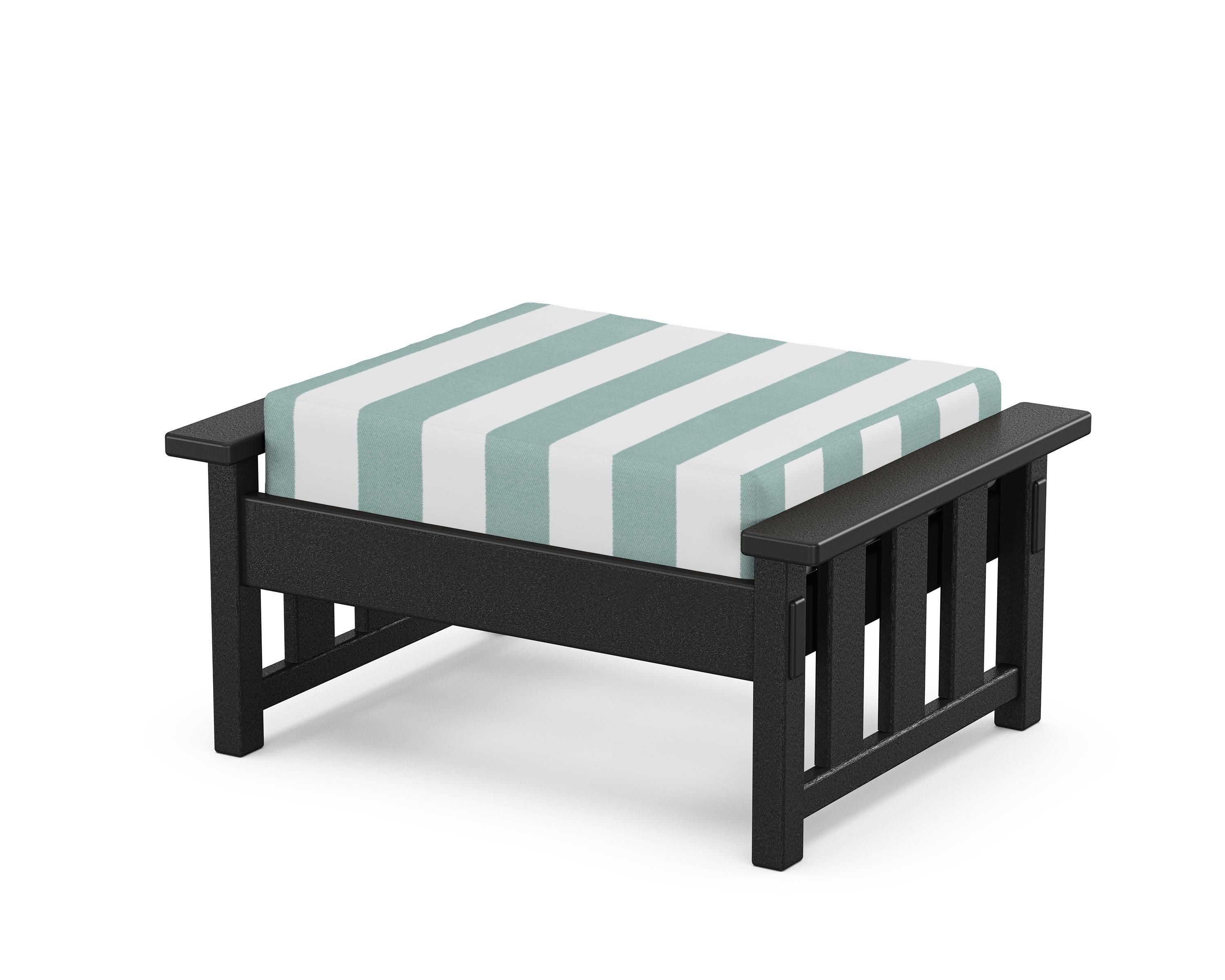 Martha Stewart by POLYWOOD® Acadia Deep Seating Ottoman in Black / Cabana Stripe Glacier Spa