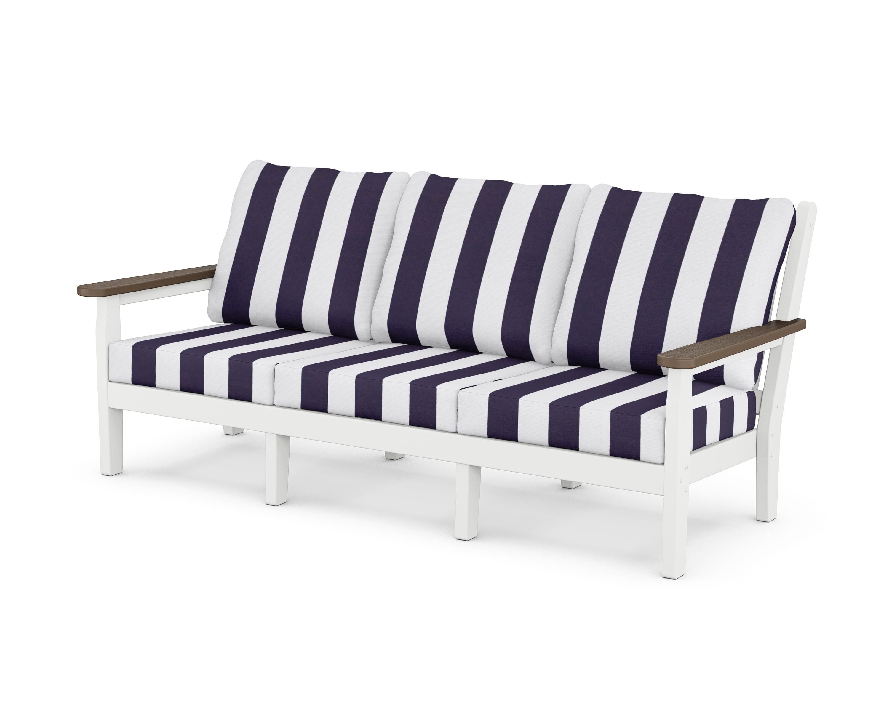 POLYWOOD® Chippendale Deep Seating Sofa in White / Kona / Cabana Stripe Navy