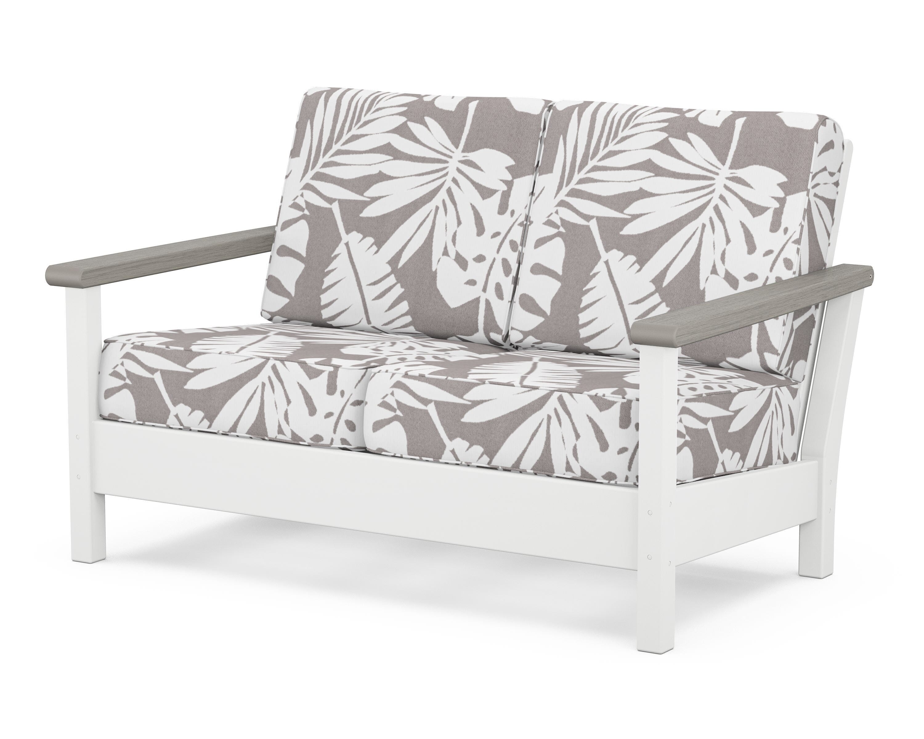 POLYWOOD® Harbour Deep Seating Loveseat in White / Driftwood / Leaf Grey Mist