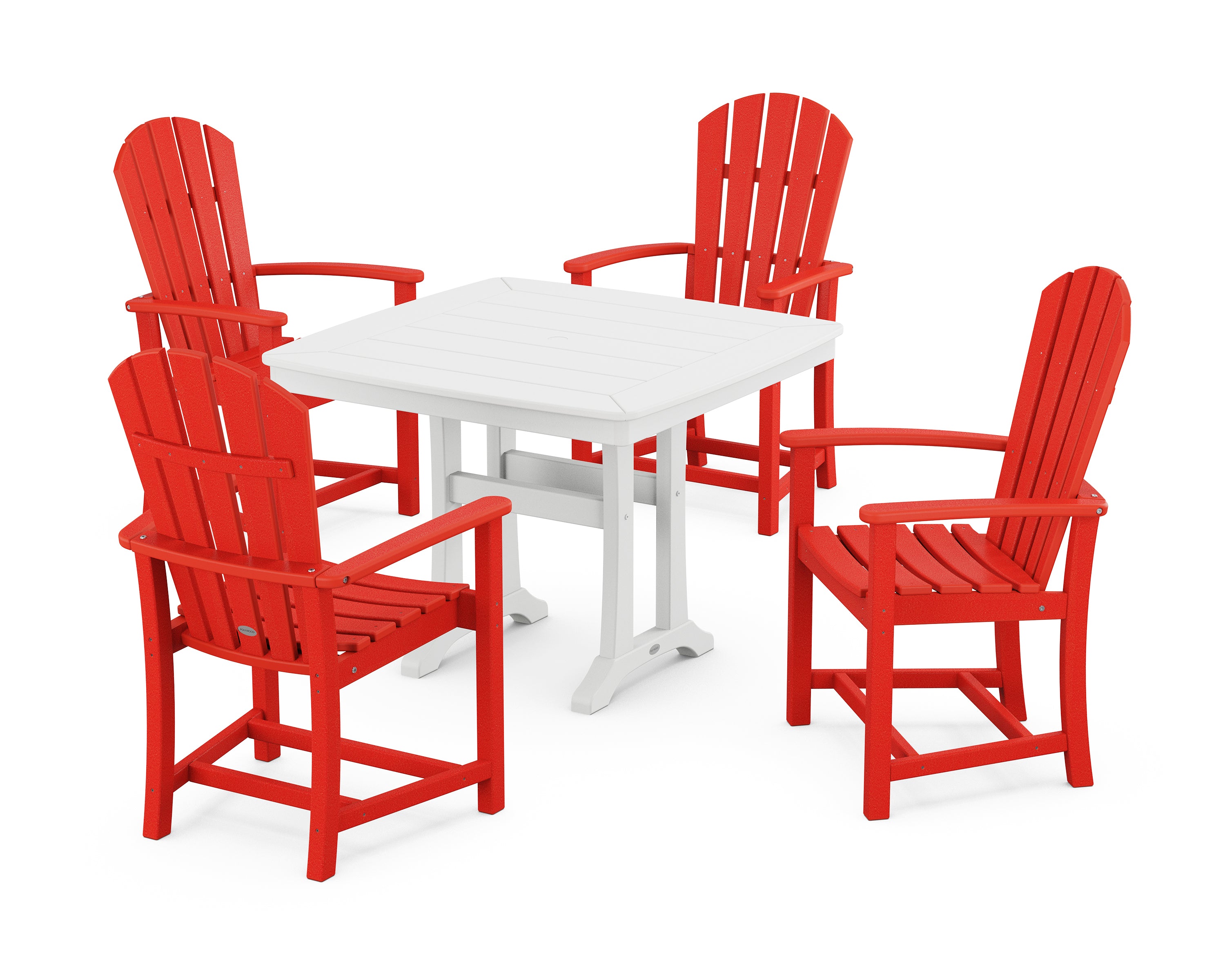 POLYWOOD® Palm Coast 5-Piece Dining Set with Trestle Legs in Sunset Red / White