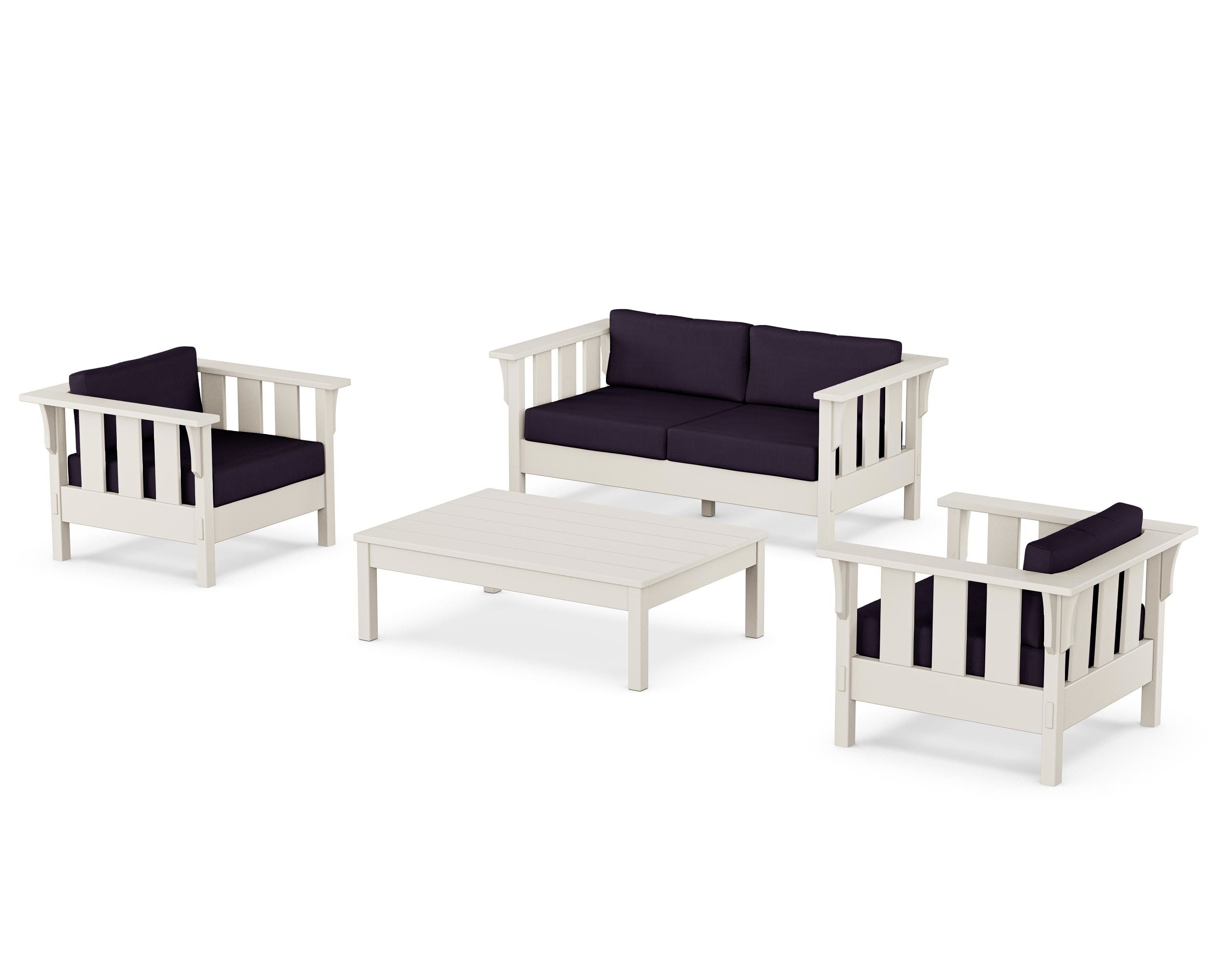 Martha Stewart by POLYWOOD® Acadia 4-Piece Deep Seating Set with Loveseat in Sand / Navy Linen