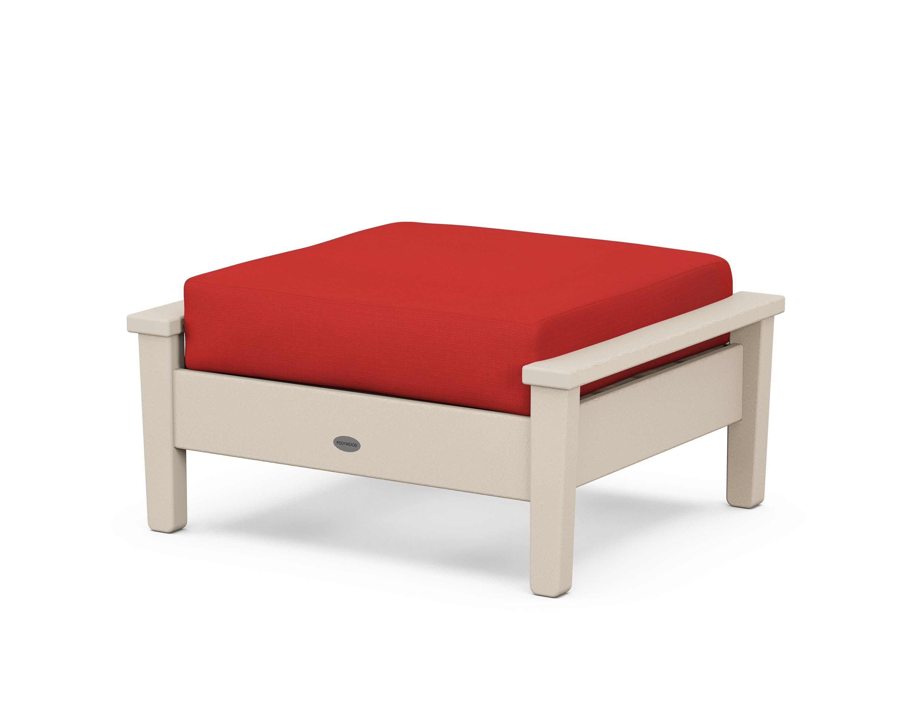 POLYWOOD® Prescott Deep Seating Ottoman in Sand / Crimson Linen