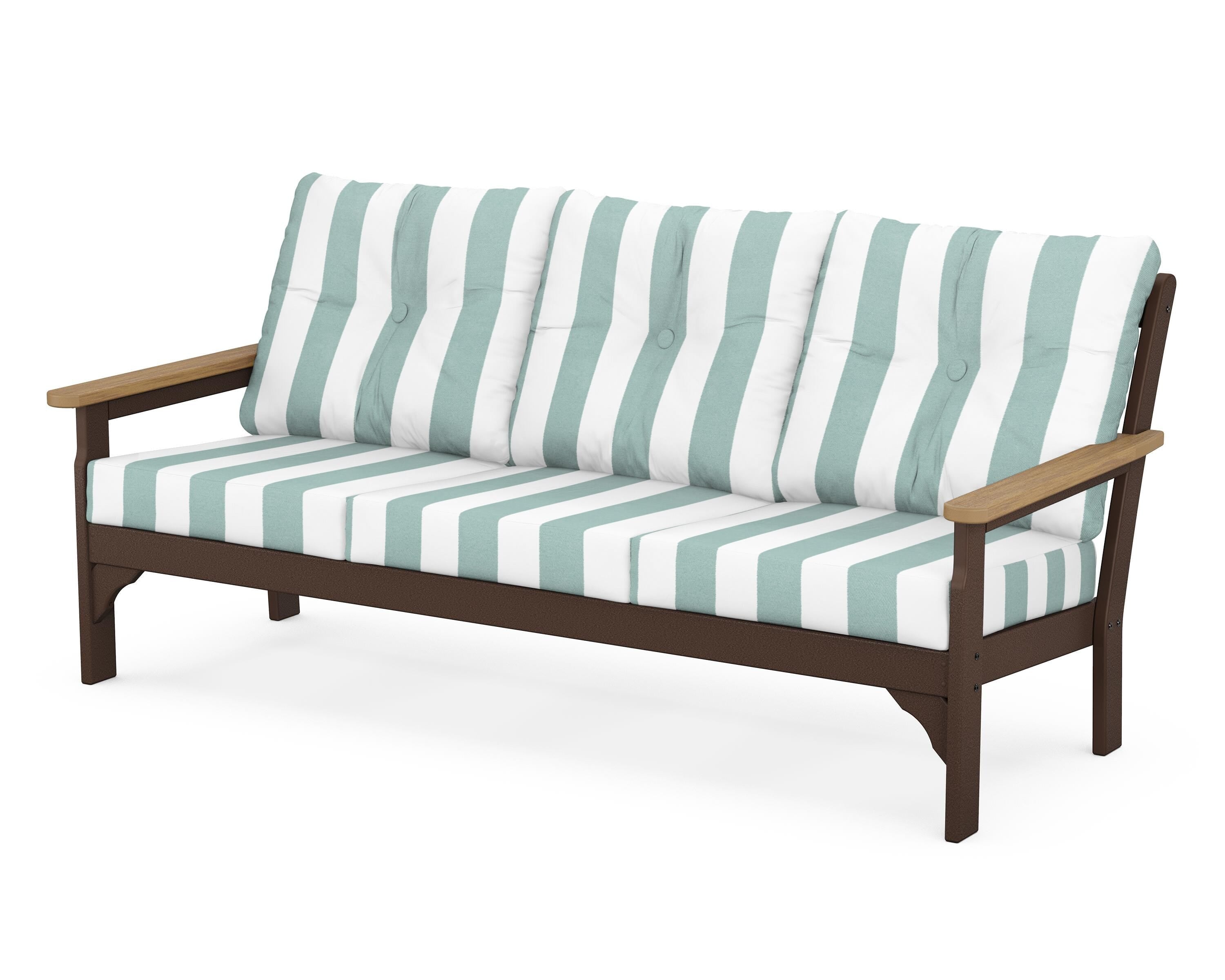 POLYWOOD® Vineyard Deep Seating Sofa in Mahogany / Natural / Cabana Stripe Glacier Spa