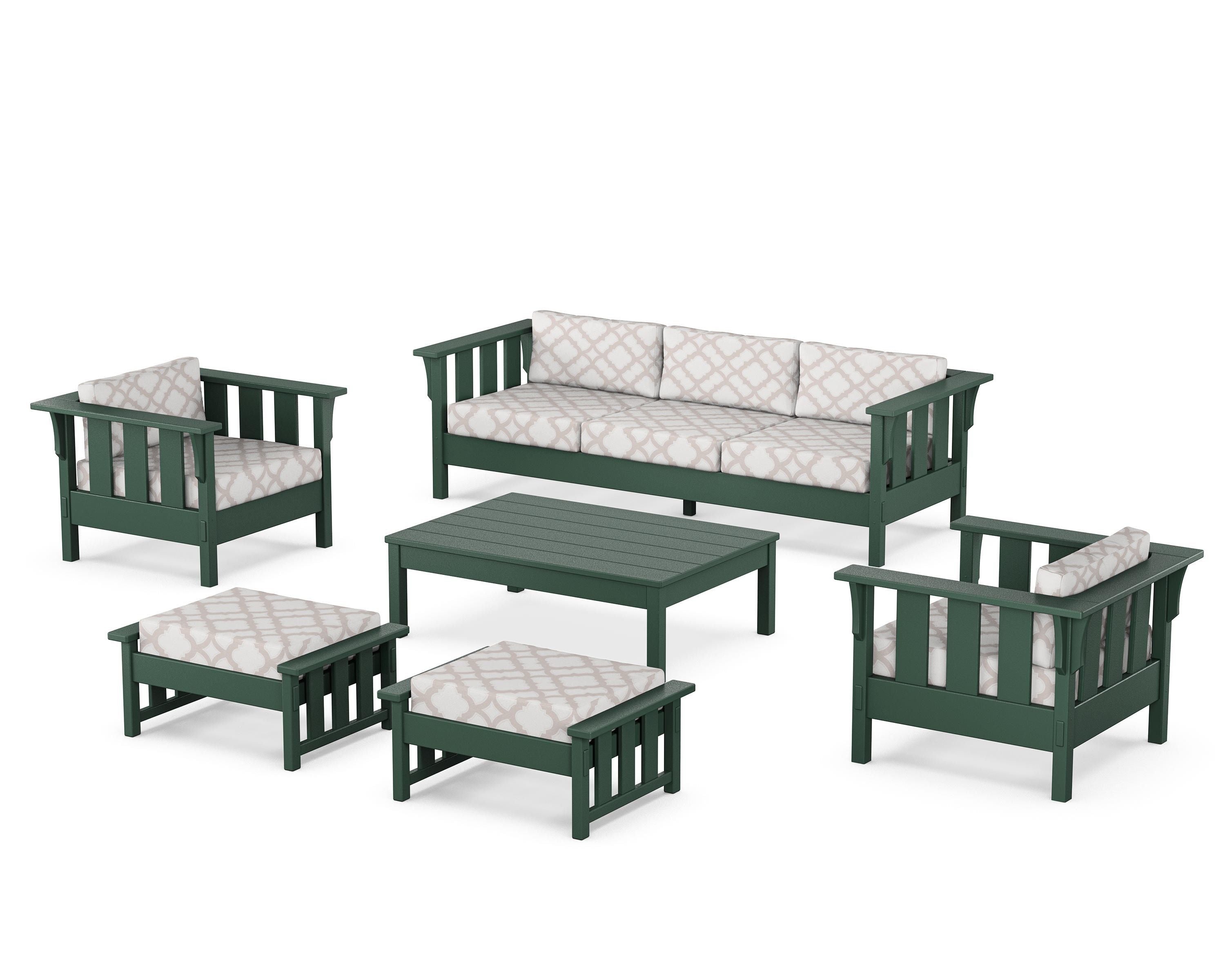 Martha Stewart by POLYWOOD® Acadia 6-Piece Lounge Sofa Set in Green / Trellis Dune Burlap