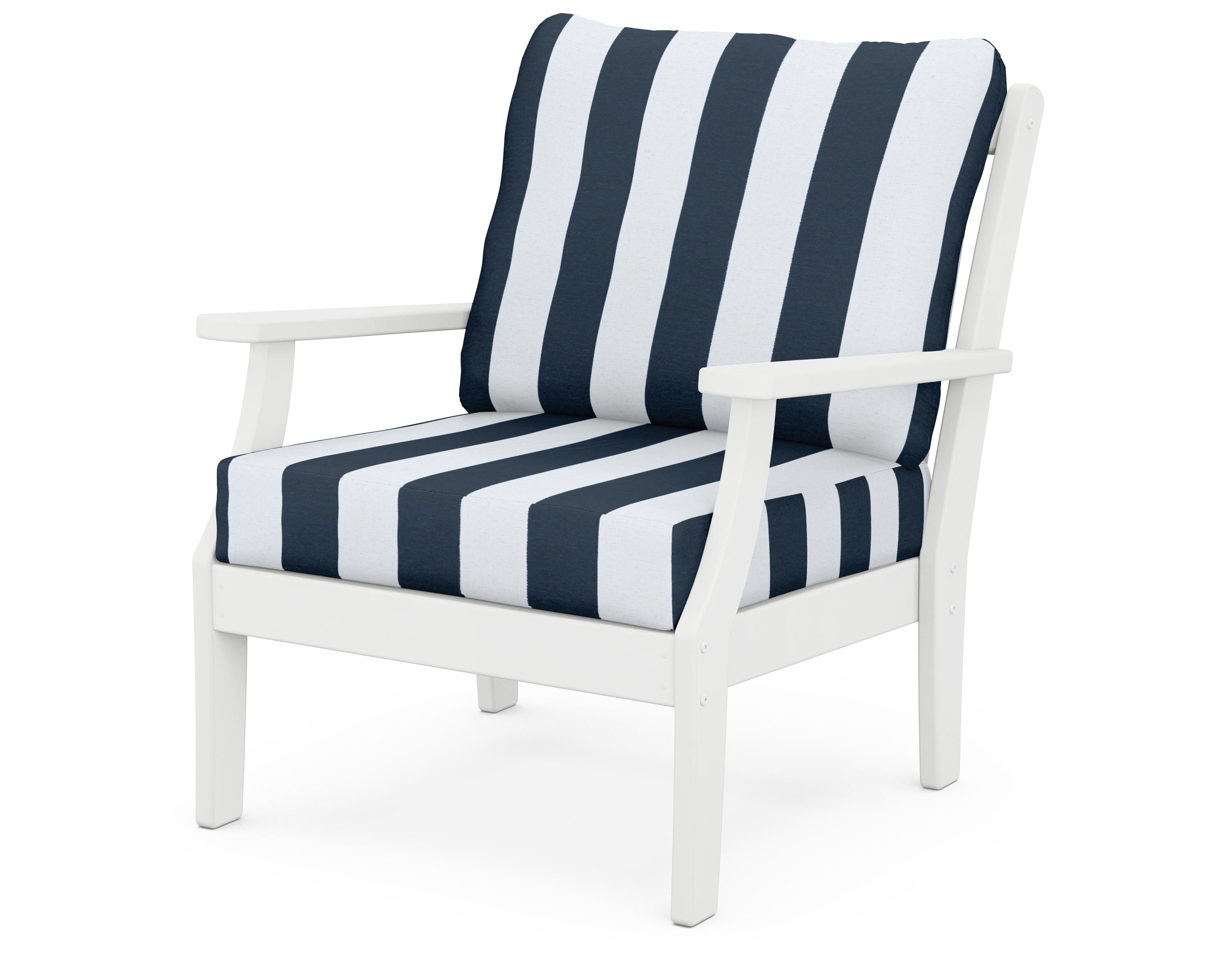 POLYWOOD® Braxton Deep Seating Chair in White / Cabana Stripe Marine Indigo