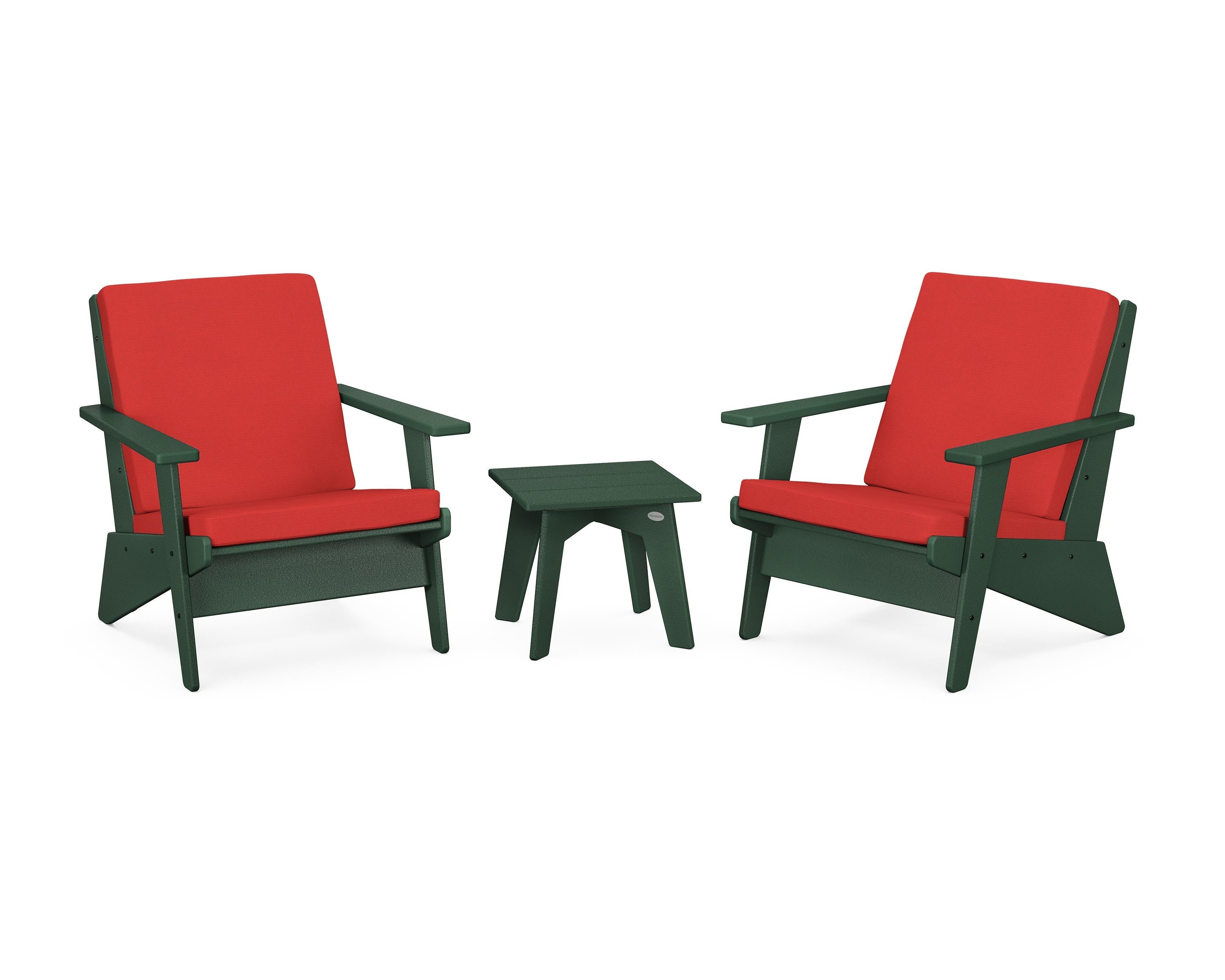 POLYWOOD® Riviera Modern Lounge 3-Piece Set in Green / Crimson Linen