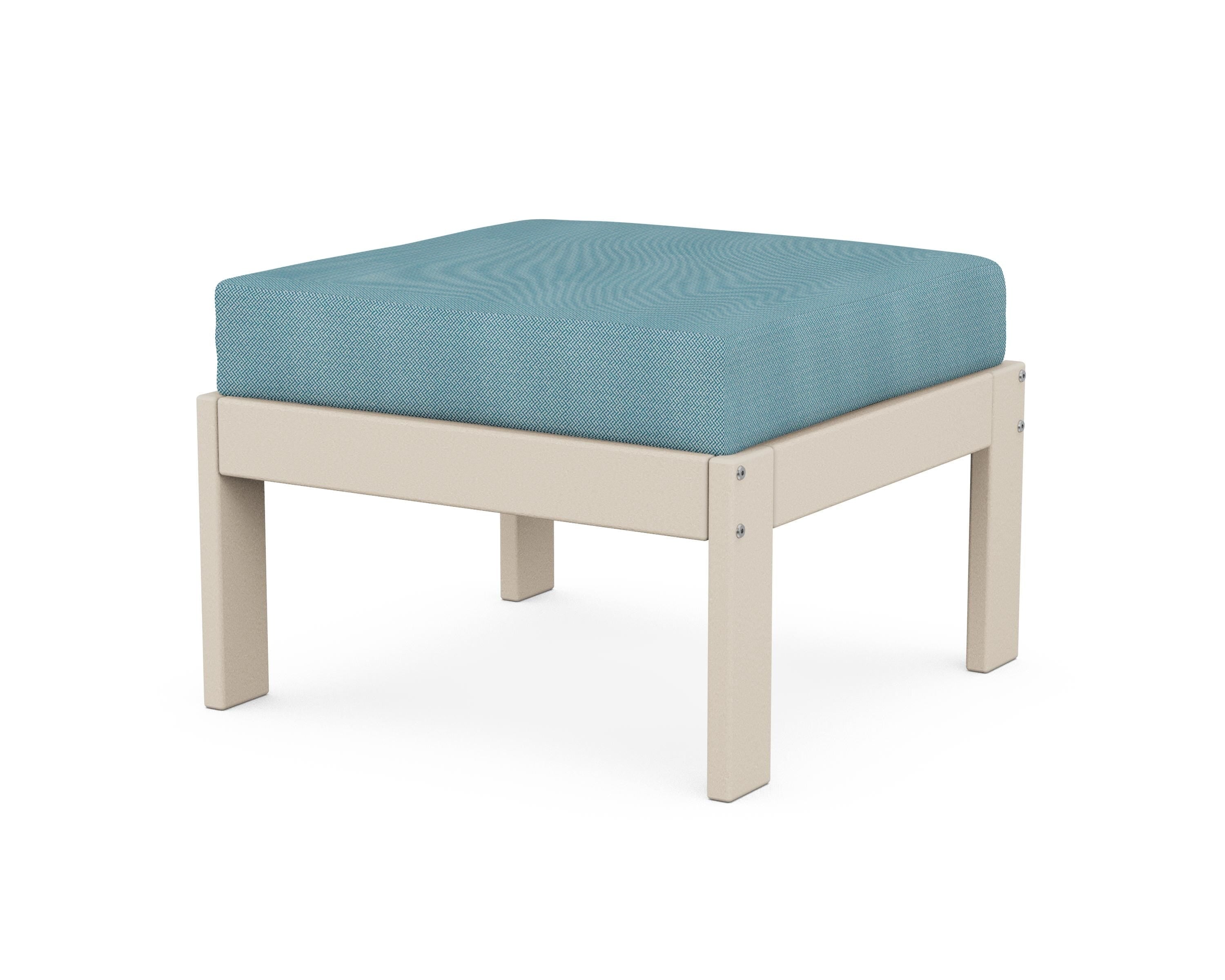 POLYWOOD® Vineyard Modular Ottoman in Sand / Lattice Sky Blue