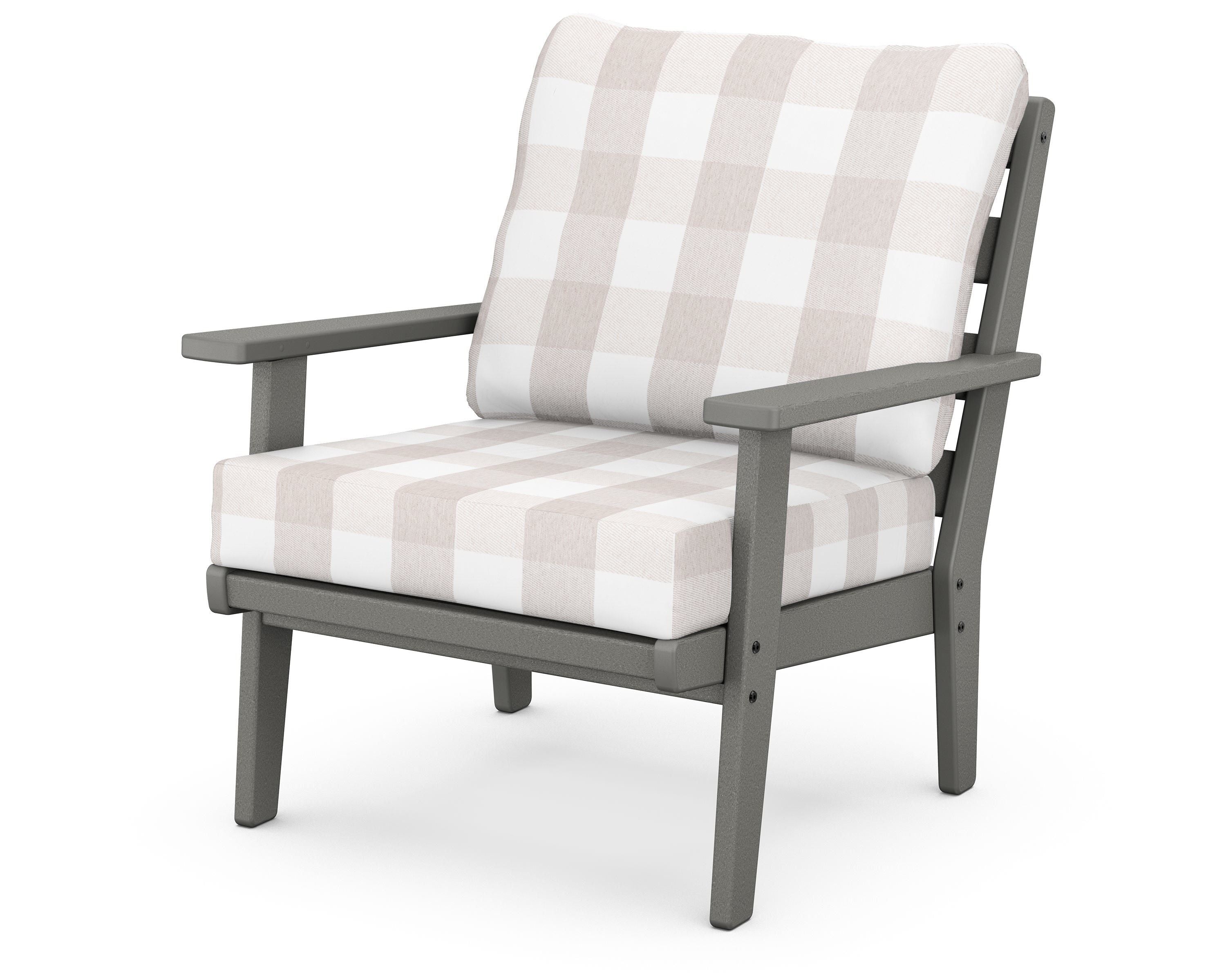 POLYWOOD® Grant Park Deep Seating Chair in Slate Grey / Buffalo Plaid Dune Burlap