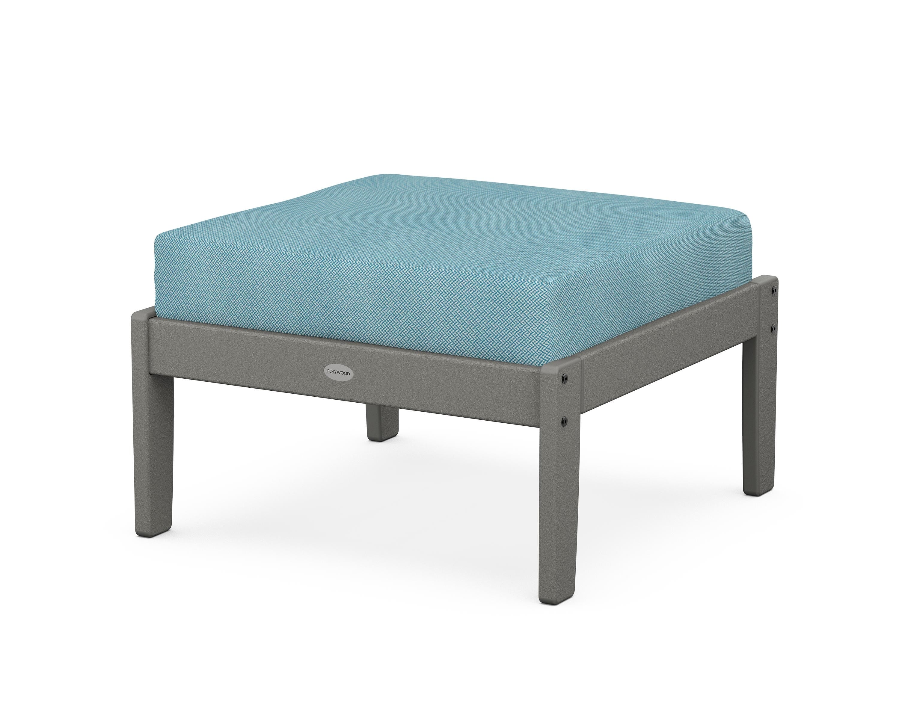 POLYWOOD® Braxton Deep Seating Ottoman in Slate Grey / Lattice Sky Blue