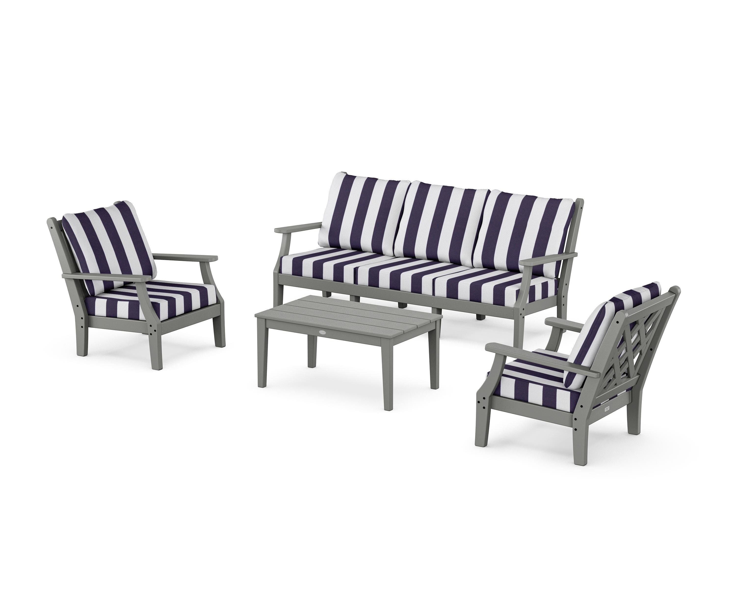 Country Living Wovendale 4-Piece Deep Seating Set with Sofa in Slate Grey / Cabana Stripe Navy