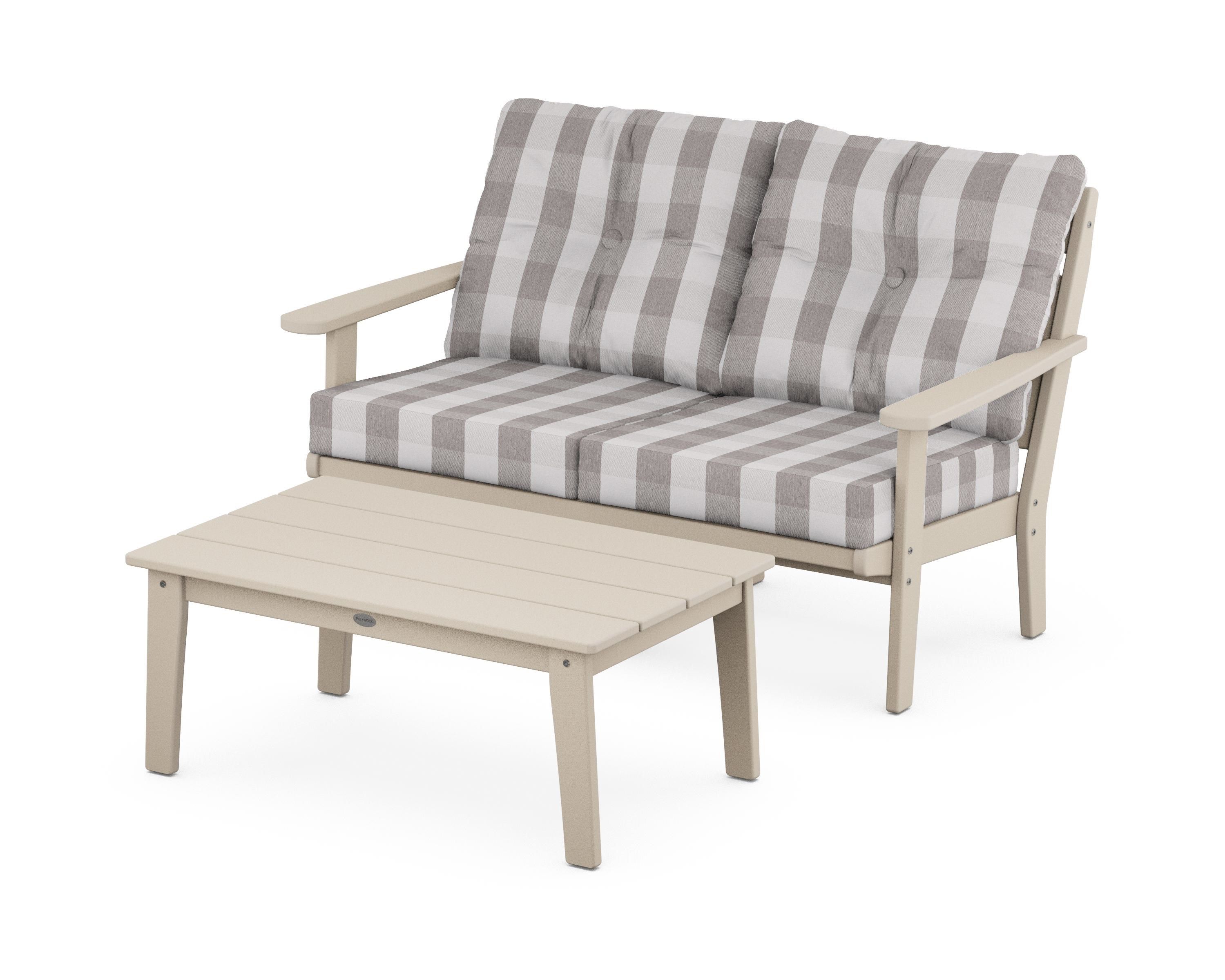 POLYWOOD® Lakeside 2-Piece Lounge Loveseat Set in Sand / Buffalo Plaid Grey Mist