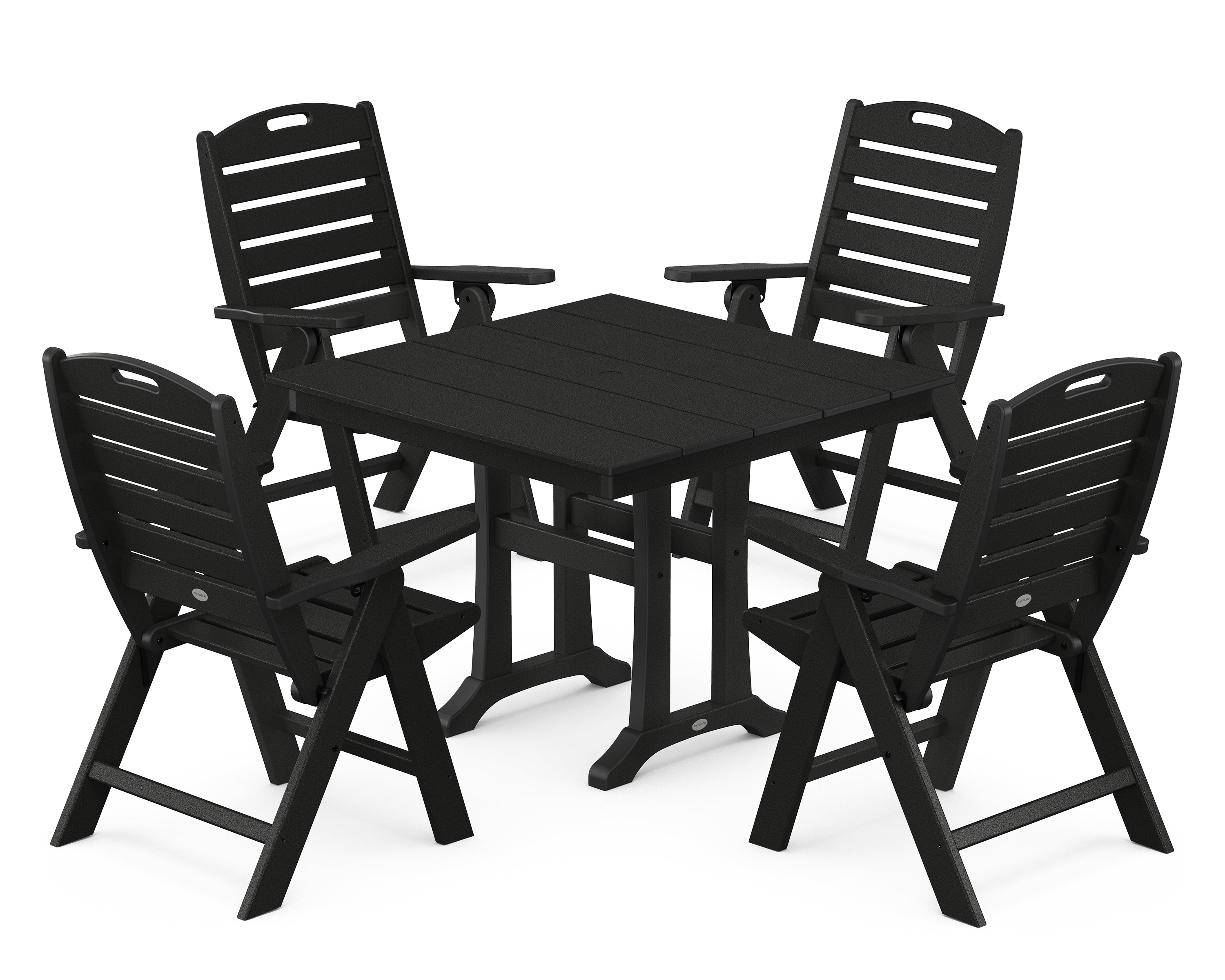 POLYWOOD® Nautical Folding Highback Chair 5-Piece Farmhouse Trestle Dining Set in Black