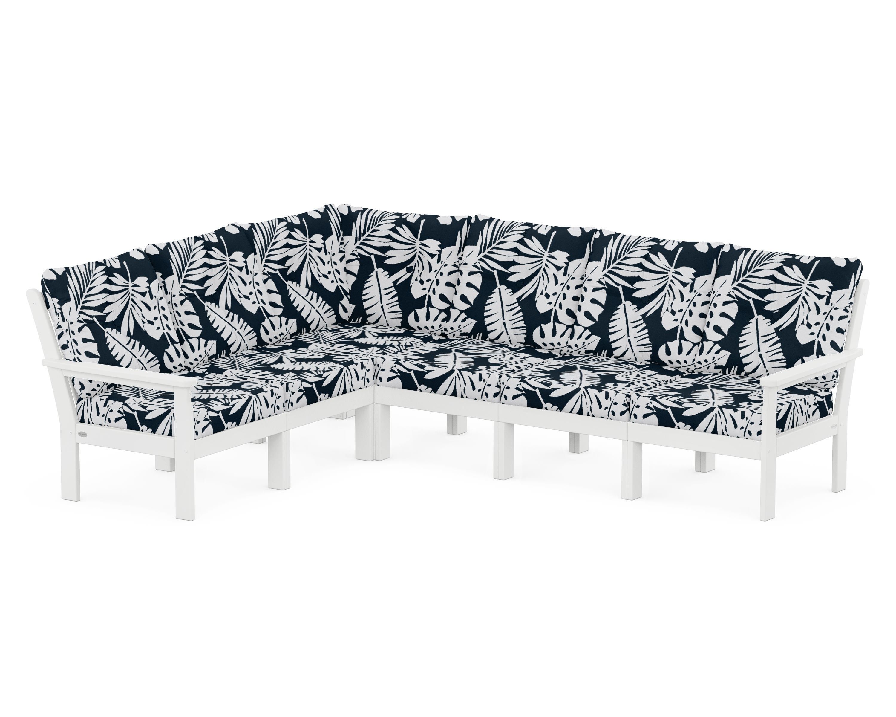 POLYWOOD® Vineyard 6-Piece Sectional in White / Leaf Marine Indigo