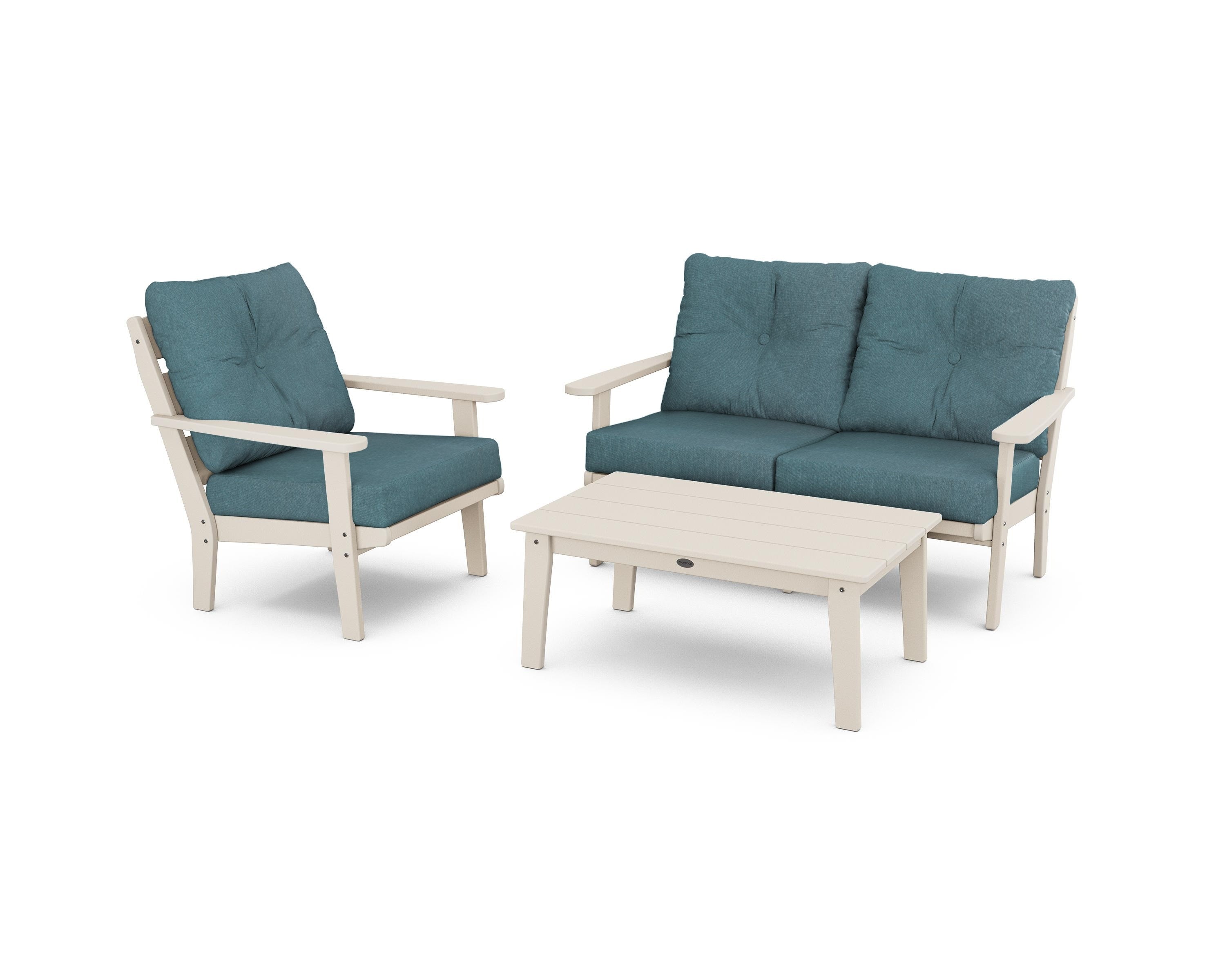 POLYWOOD® Lakeside 3-Piece Deep Seating Set in Sand / Ocean Teal