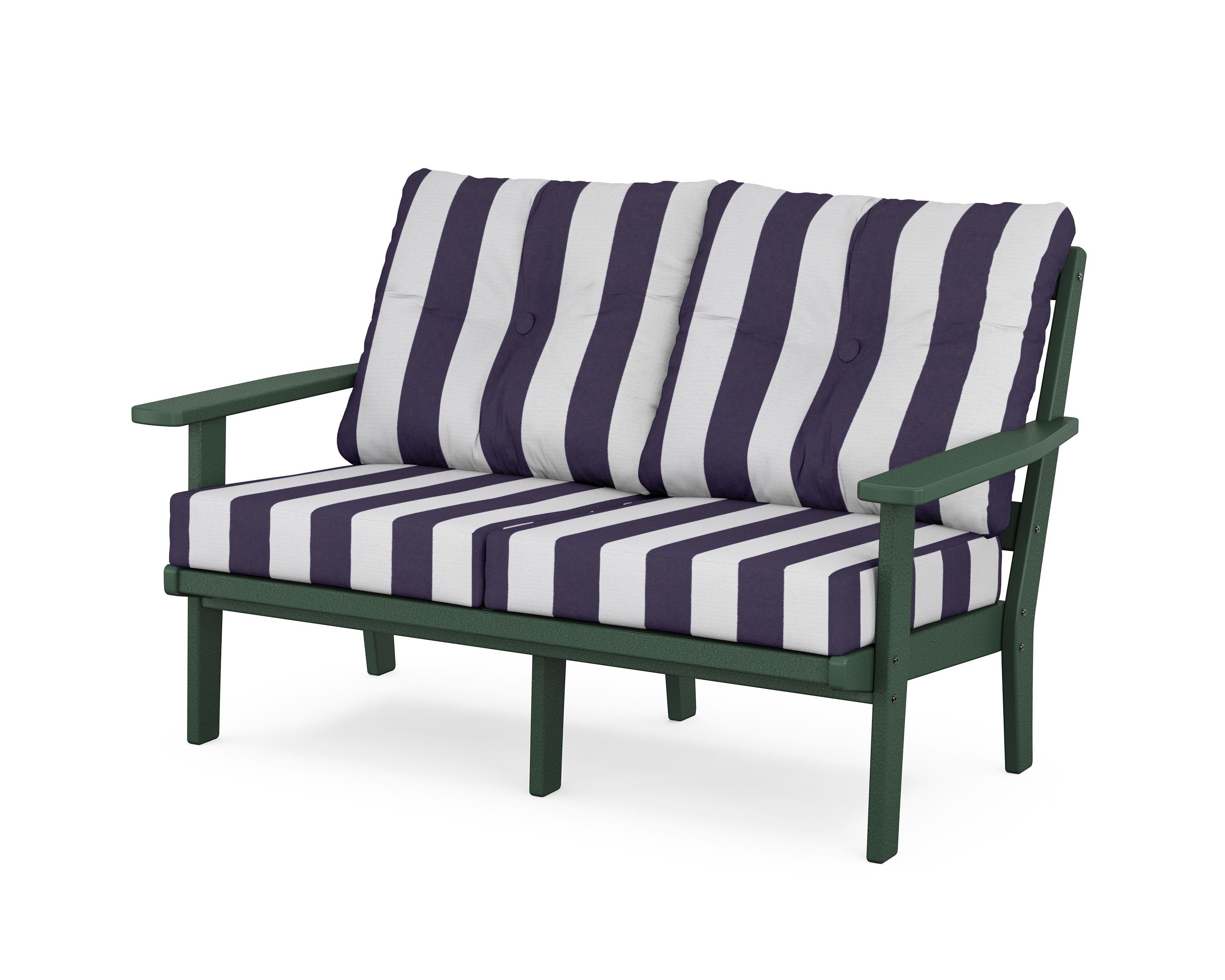 POLYWOOD® Prairie Deep Seating Loveseat in Green / Cabana Stripe Navy