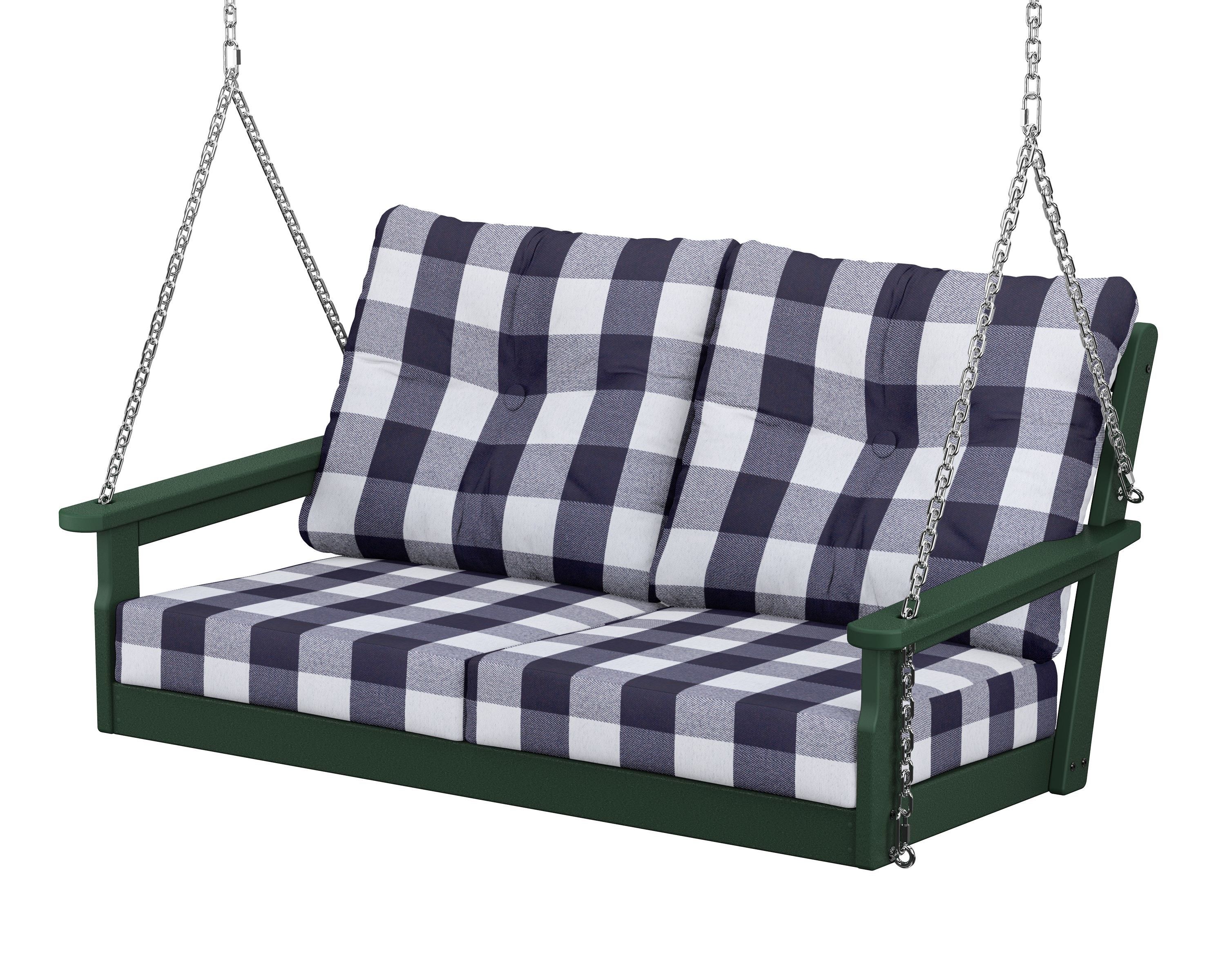 POLYWOOD® Vineyard Deep Seating Swing in Green / Buffalo Plaid Navy