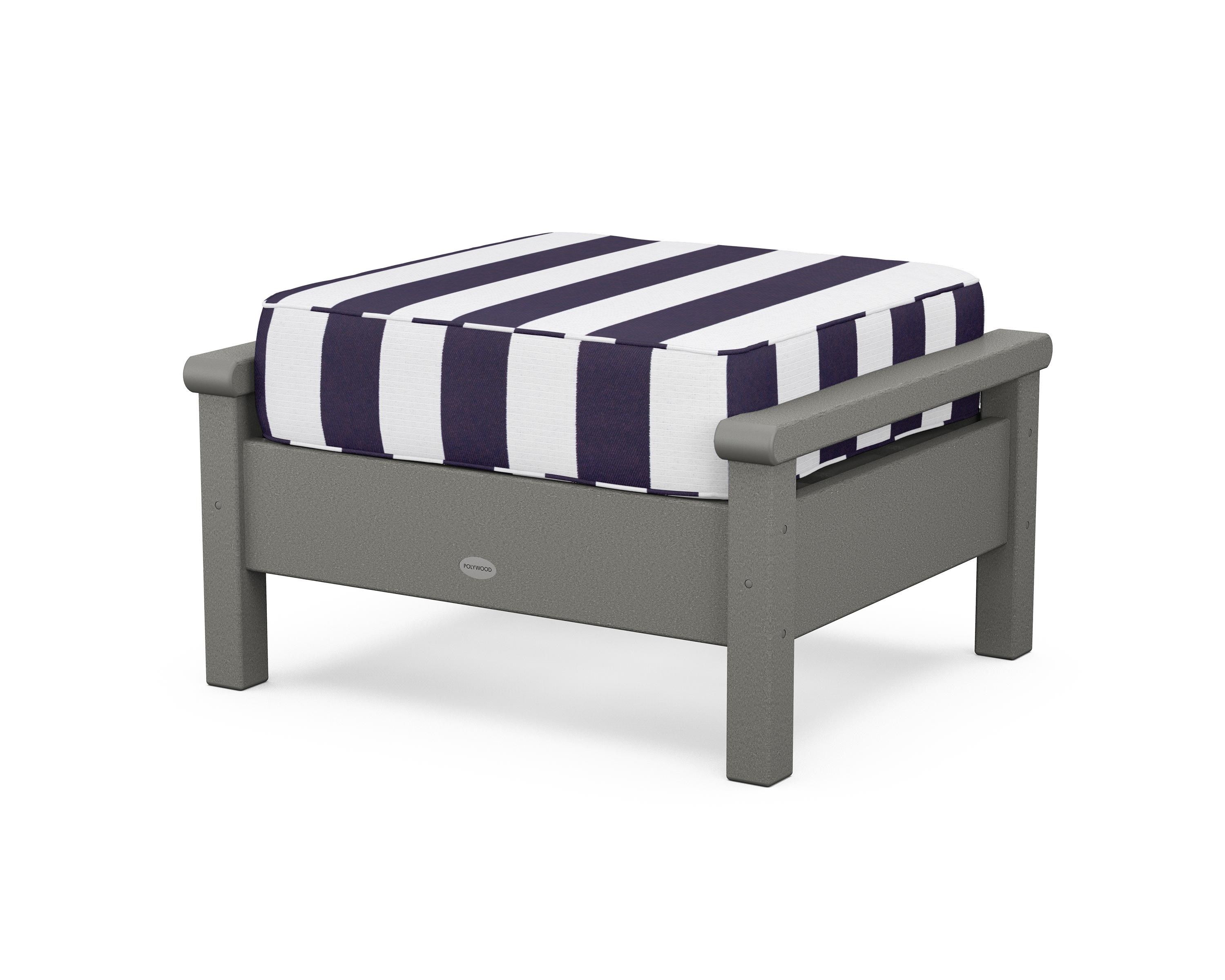 POLYWOOD® Harbour Deep Seating Ottoman in Slate Grey / Cabana Stripe Navy