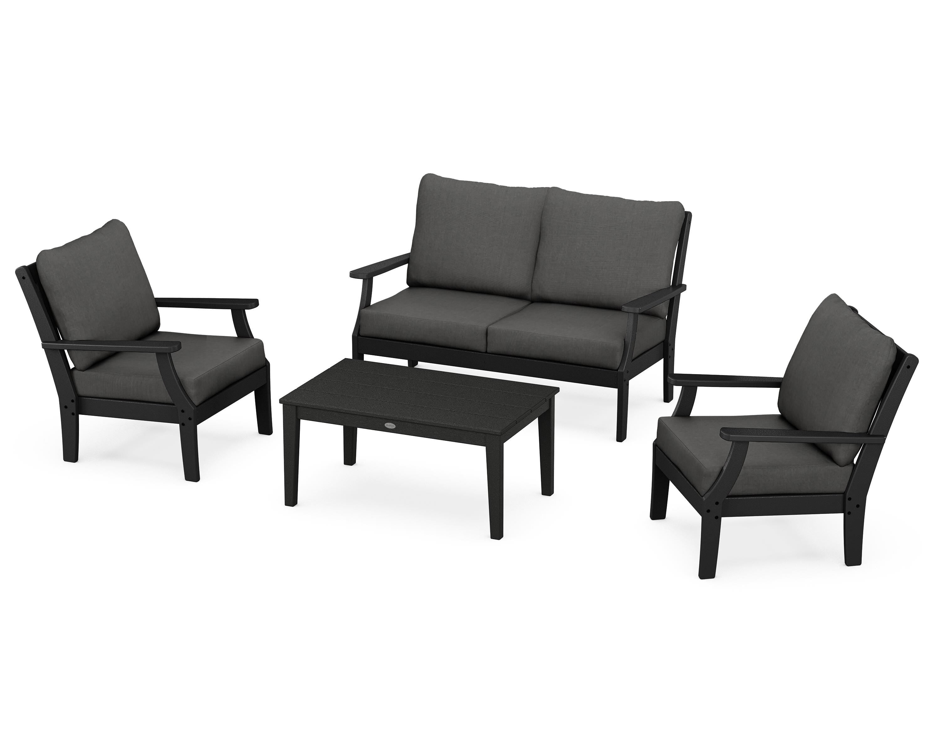 POLYWOOD® Braxton 4-Piece Deep Seating Chair Set in Black / Spectrum Carbon