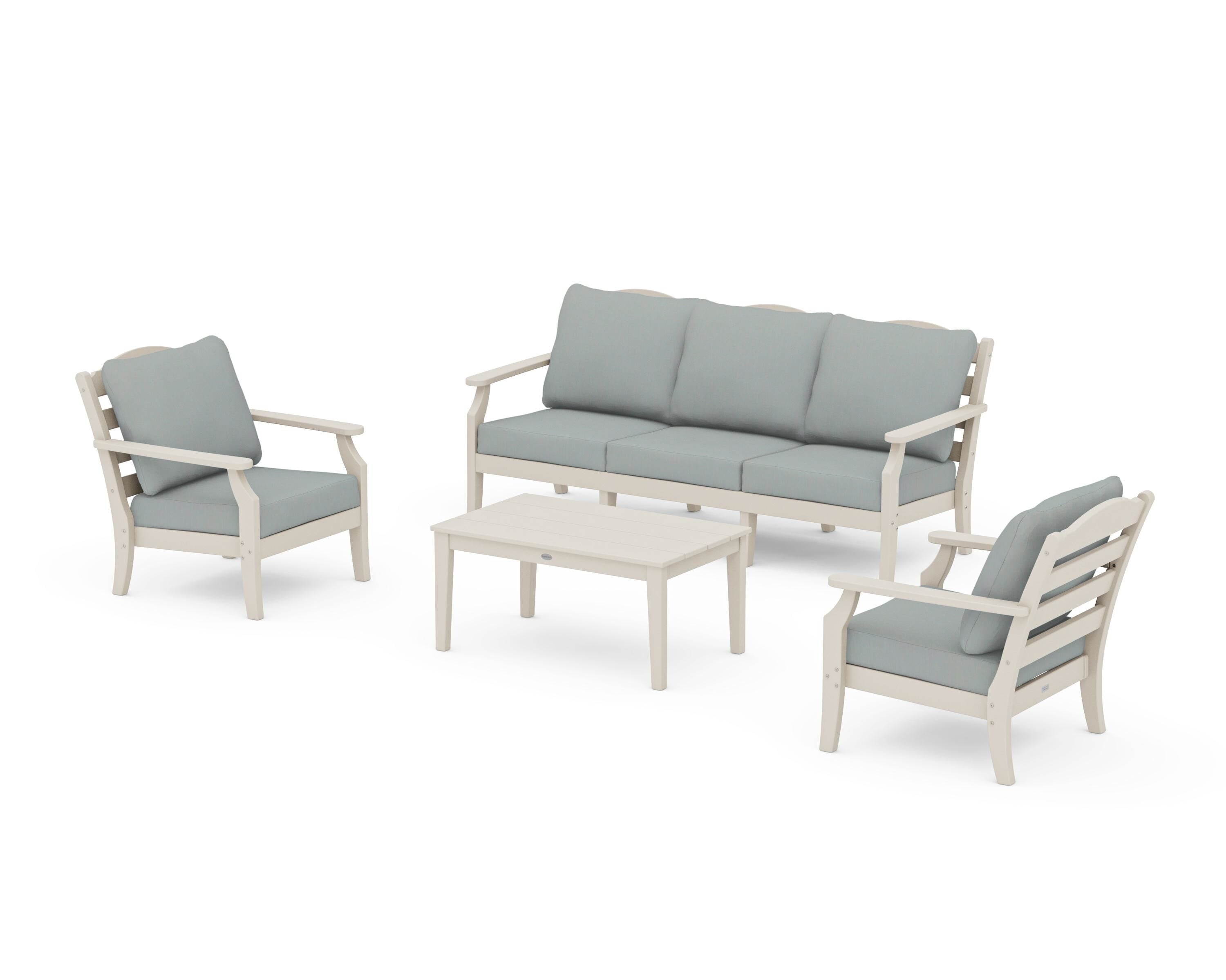 Draper James™ by POLYWOOD® Savannah 4-Piece Deep Seating Set with Sofa in Sand / Spa