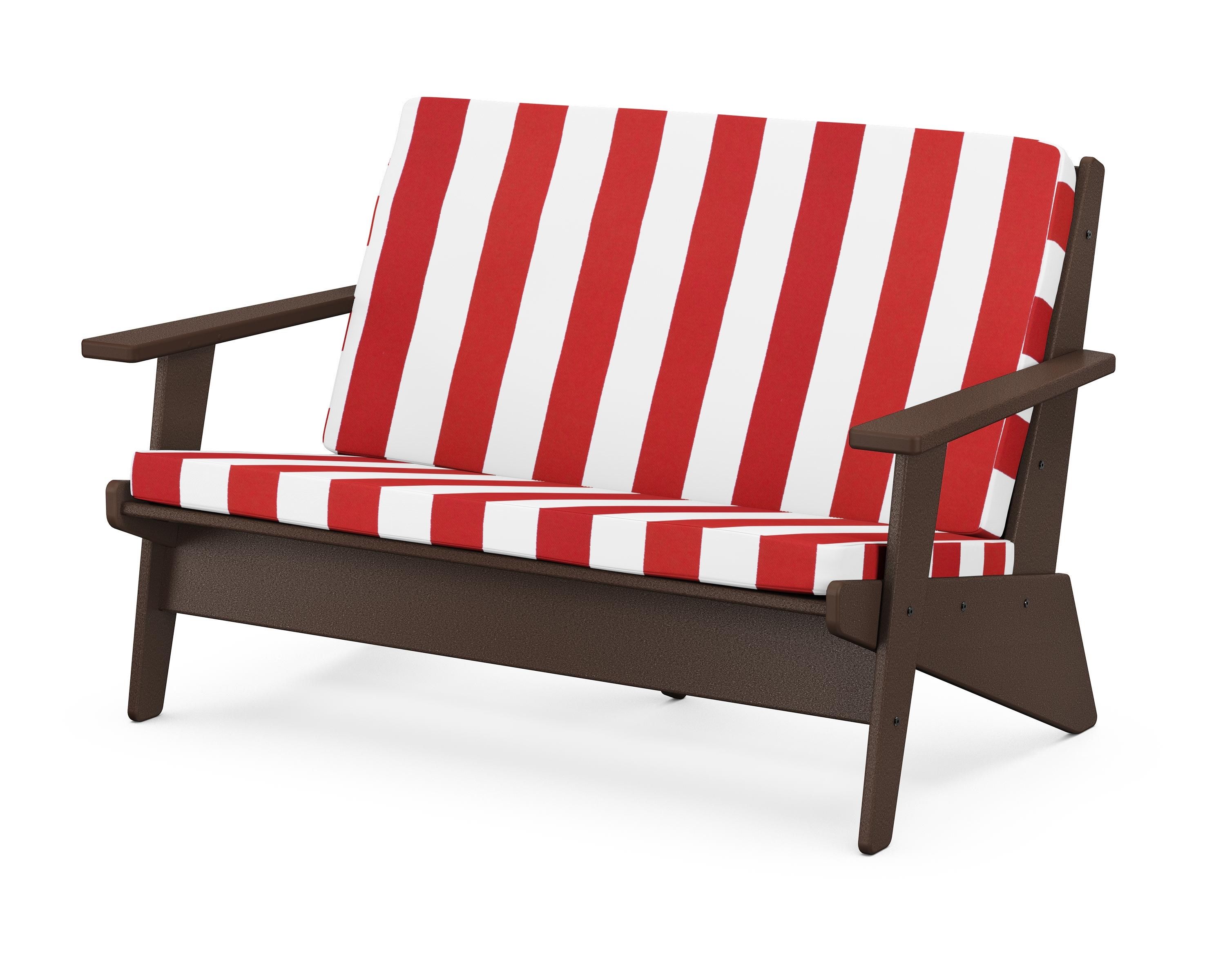 POLYWOOD® Riviera Modern Lounge Loveseat in Mahogany / Cabana Stripe Crimson