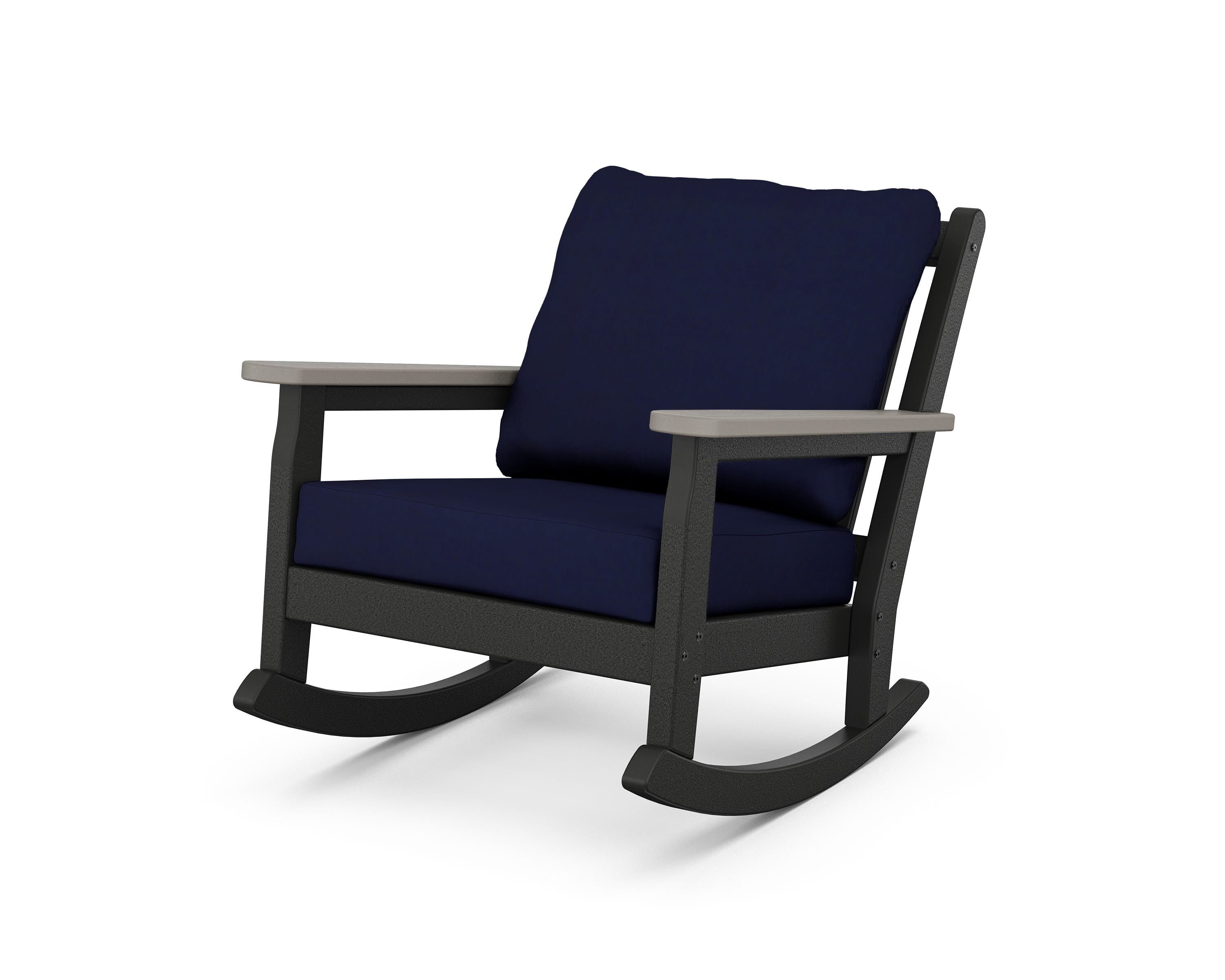 POLYWOOD® Chippendale Deep Seating Rocking Chair in Black / Driftwood / Navy