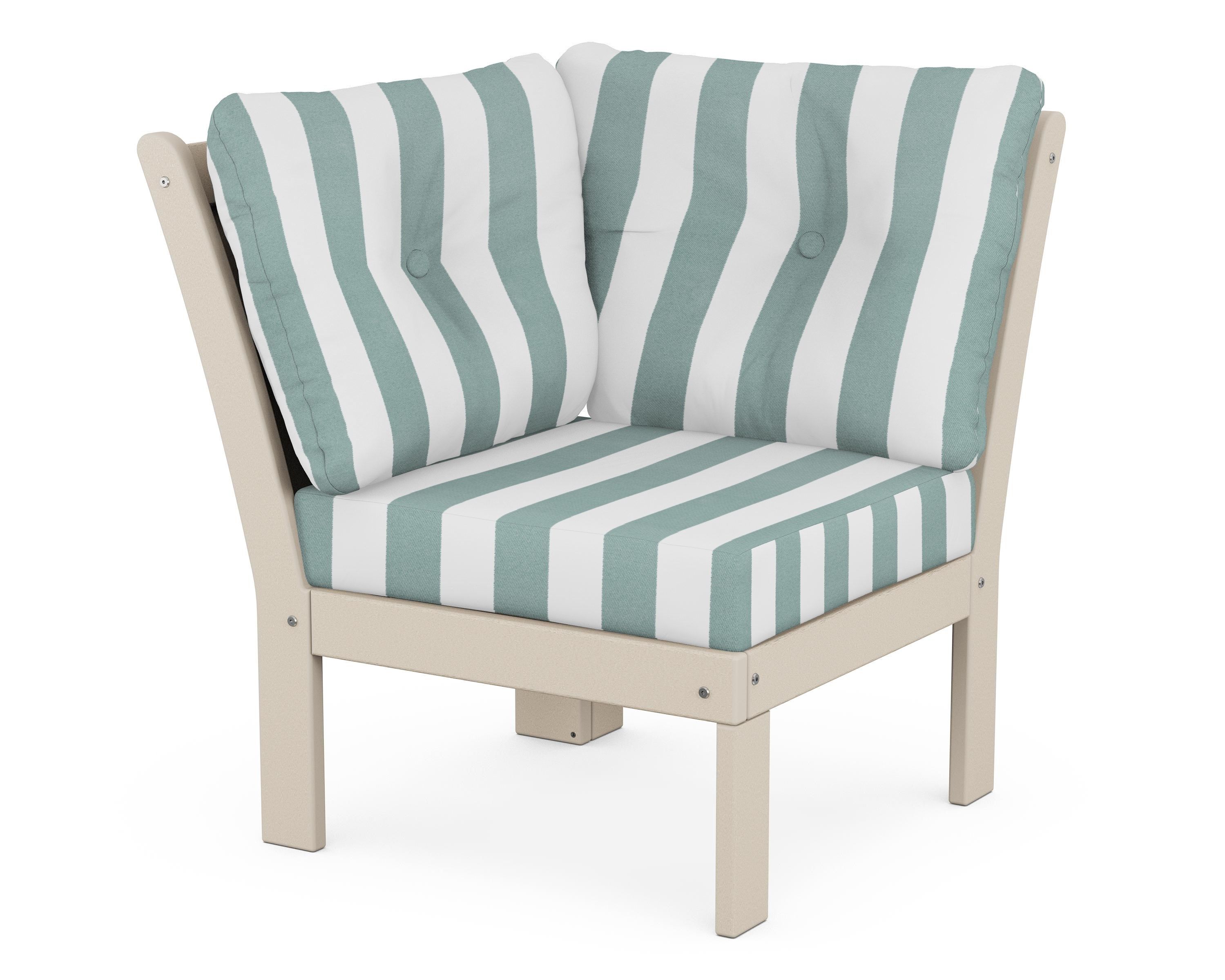 POLYWOOD® Vineyard Modular Corner Chair in Sand / Cabana Stripe Glacier Spa
