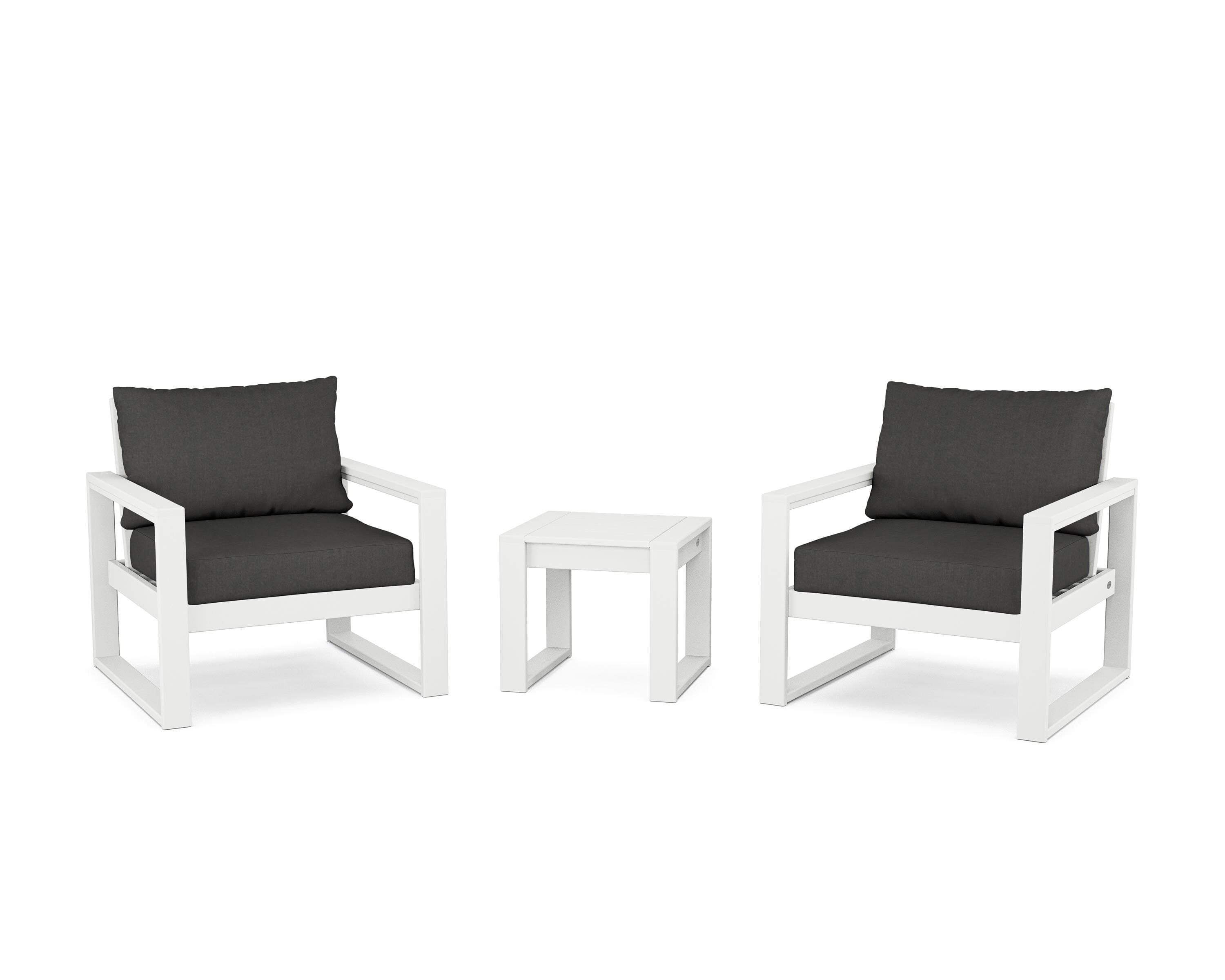 POLYWOOD® EDGE Sectional 3-Piece Deep Seating Set in White / Spectrum Carbon