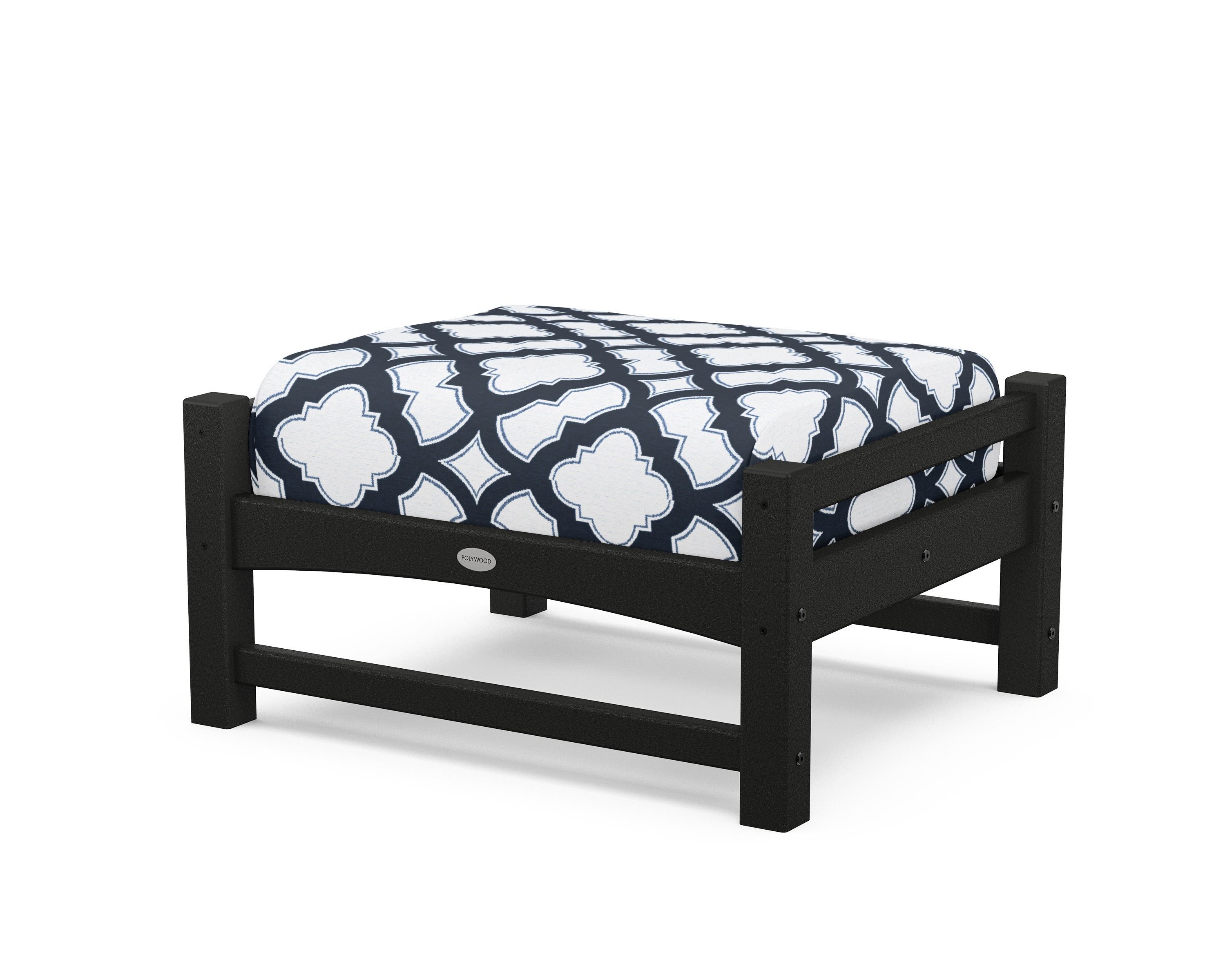 POLYWOOD® Club Ottoman in Black / Trellis Marine Indigo