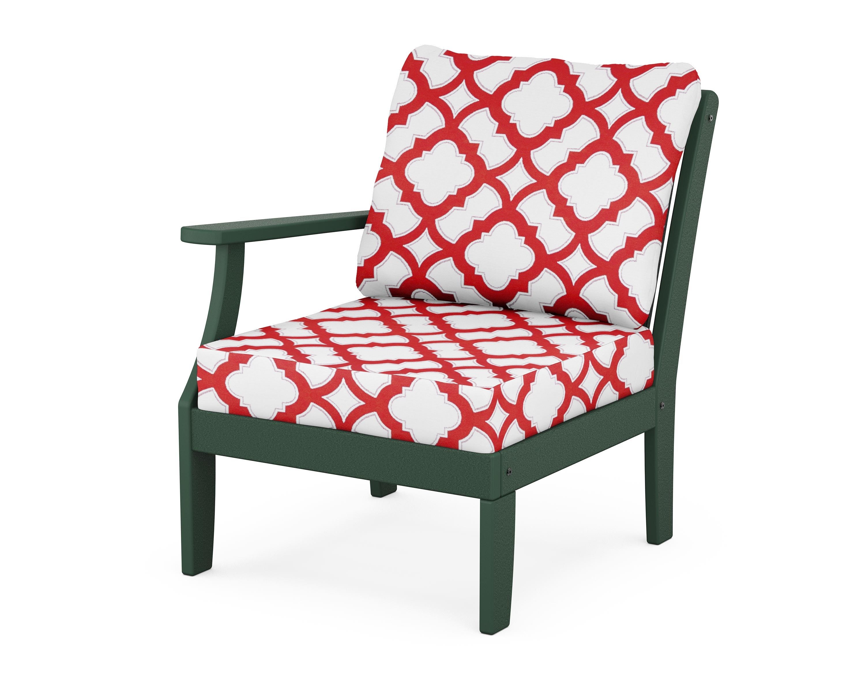POLYWOOD® Braxton Modular Left Arm Chair in Green / Trellis Crimson