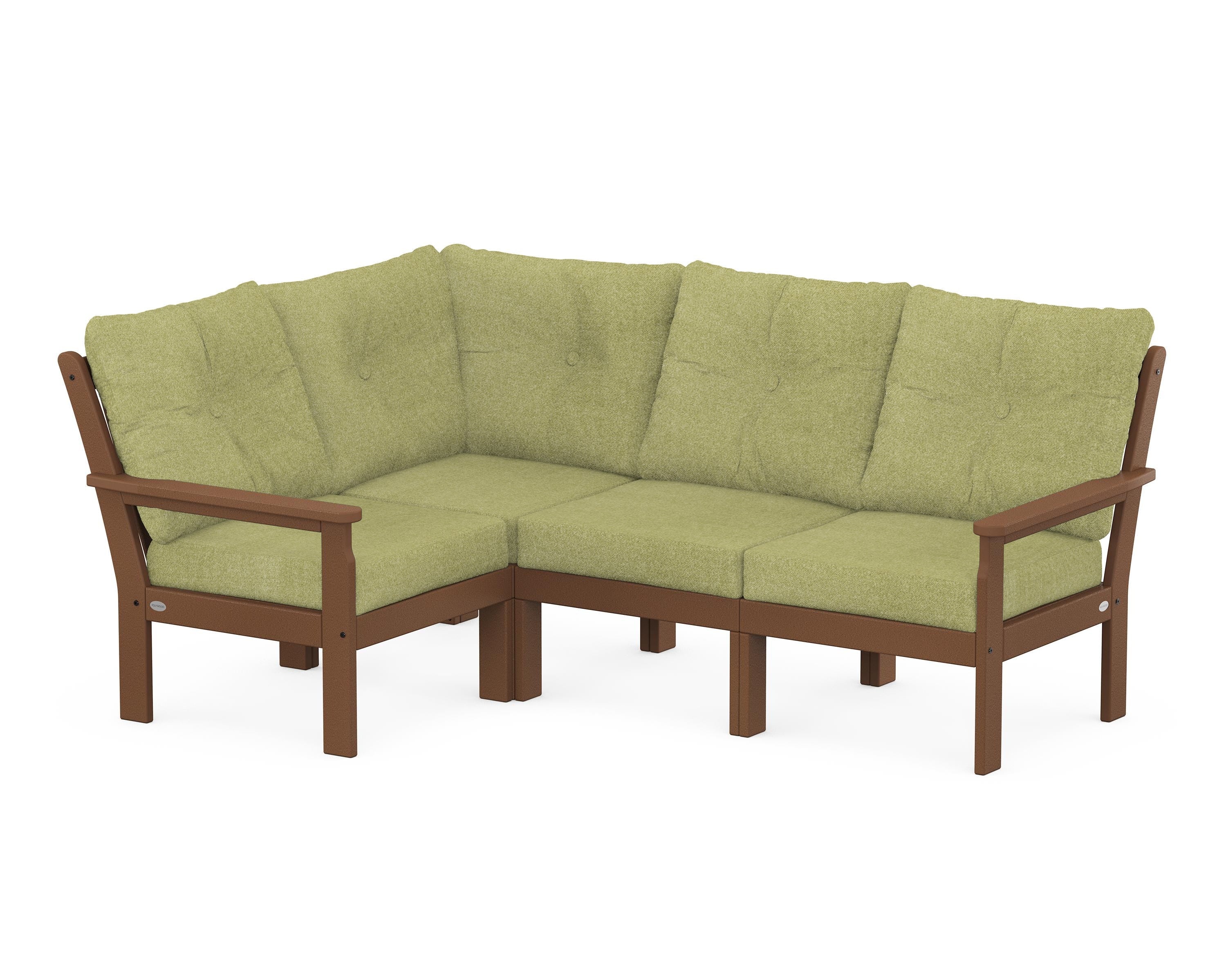POLYWOOD® Vineyard 4-Piece Sectional in Teak / Chartreuse Boucle