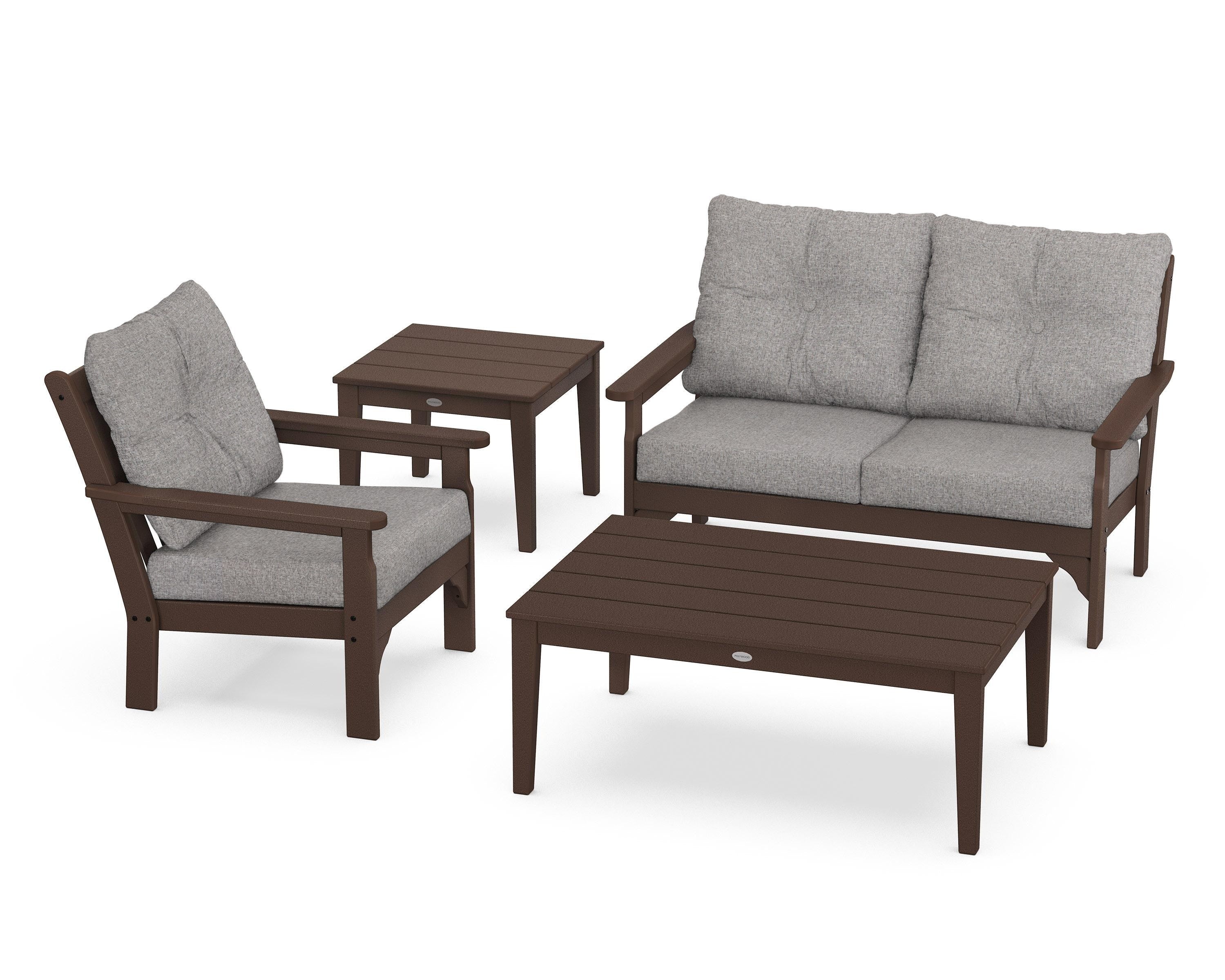 POLYWOOD® Vineyard 4-Piece Deep Seating Set in Mahogany / Grey Mist