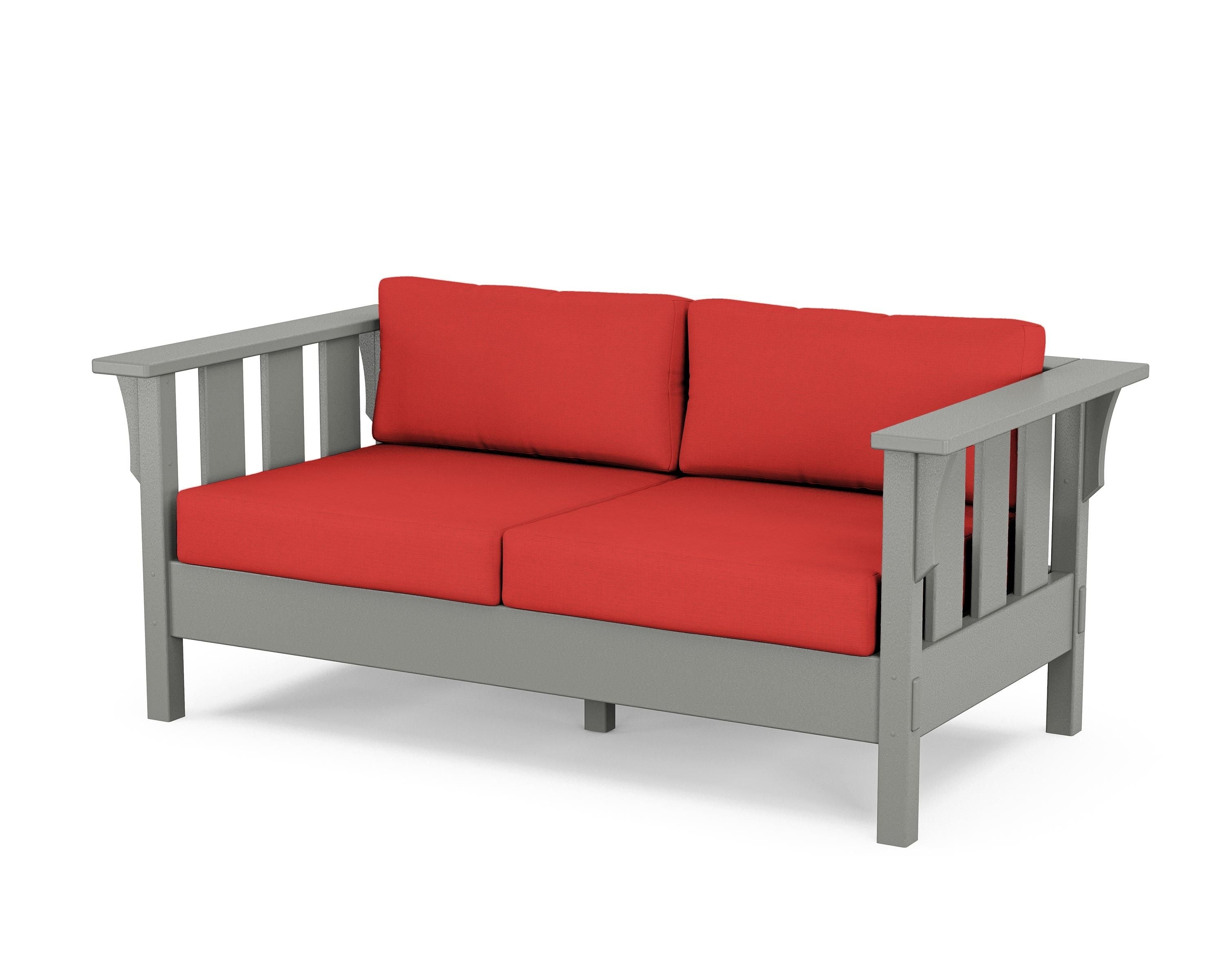Martha Stewart by POLYWOOD® Acadia Deep Seating Loveseat in Slate Grey / Crimson Linen