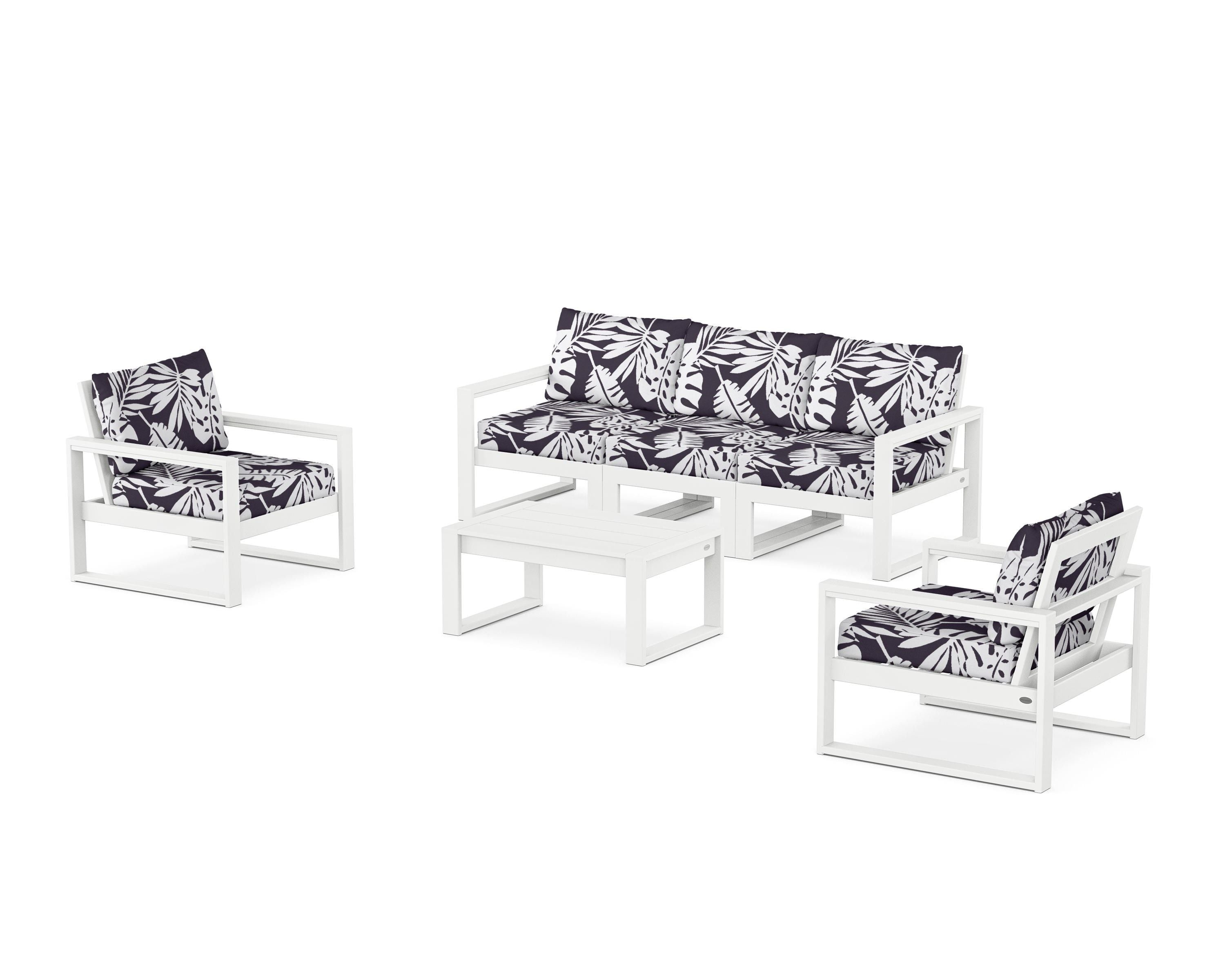 POLYWOOD® EDGE Sectional 4-Piece Deep Seating Set with Sofa in White / Leaf Navy
