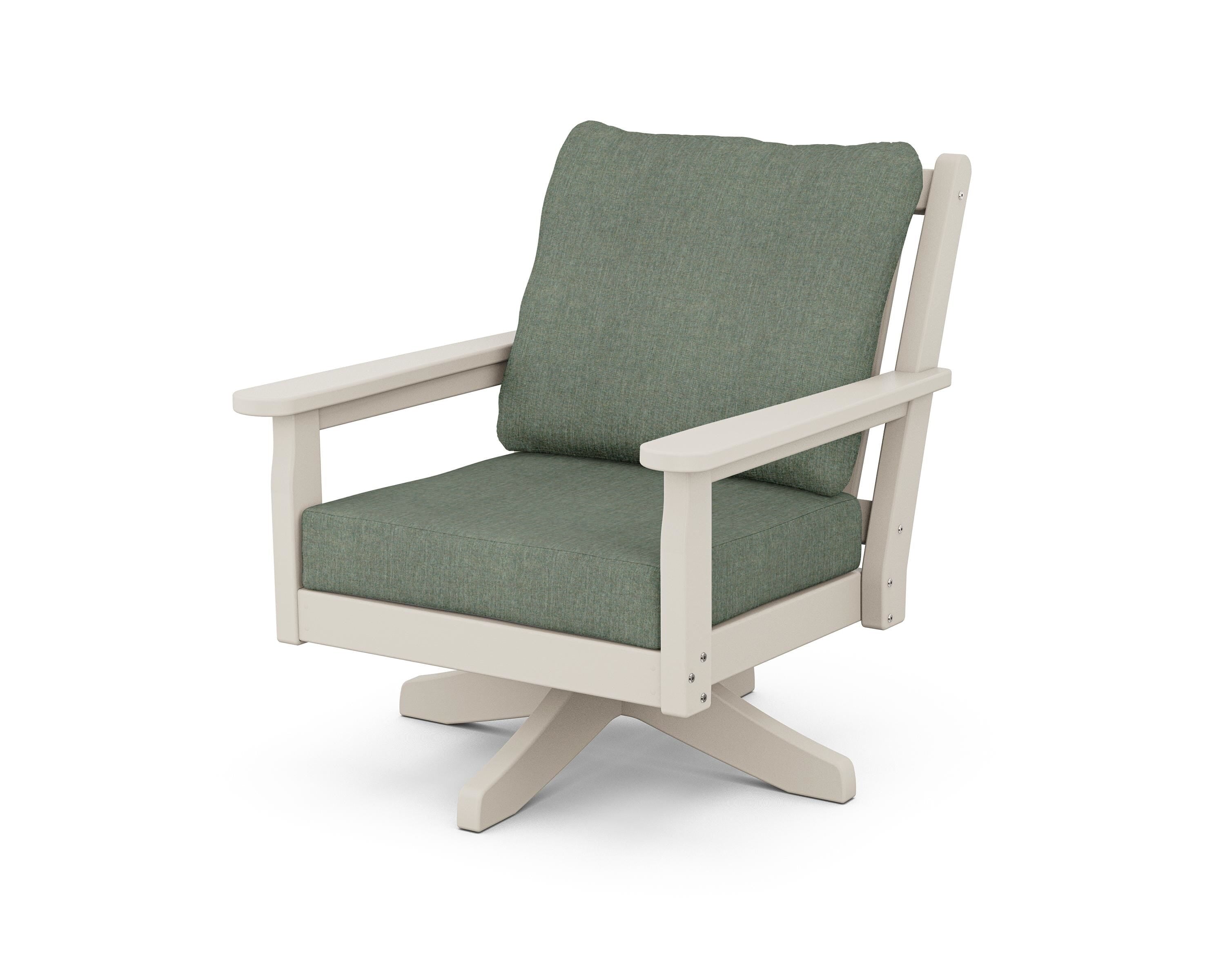 POLYWOOD® Chippendale Deep Seating Swivel Chair in Sand / Cast Sage