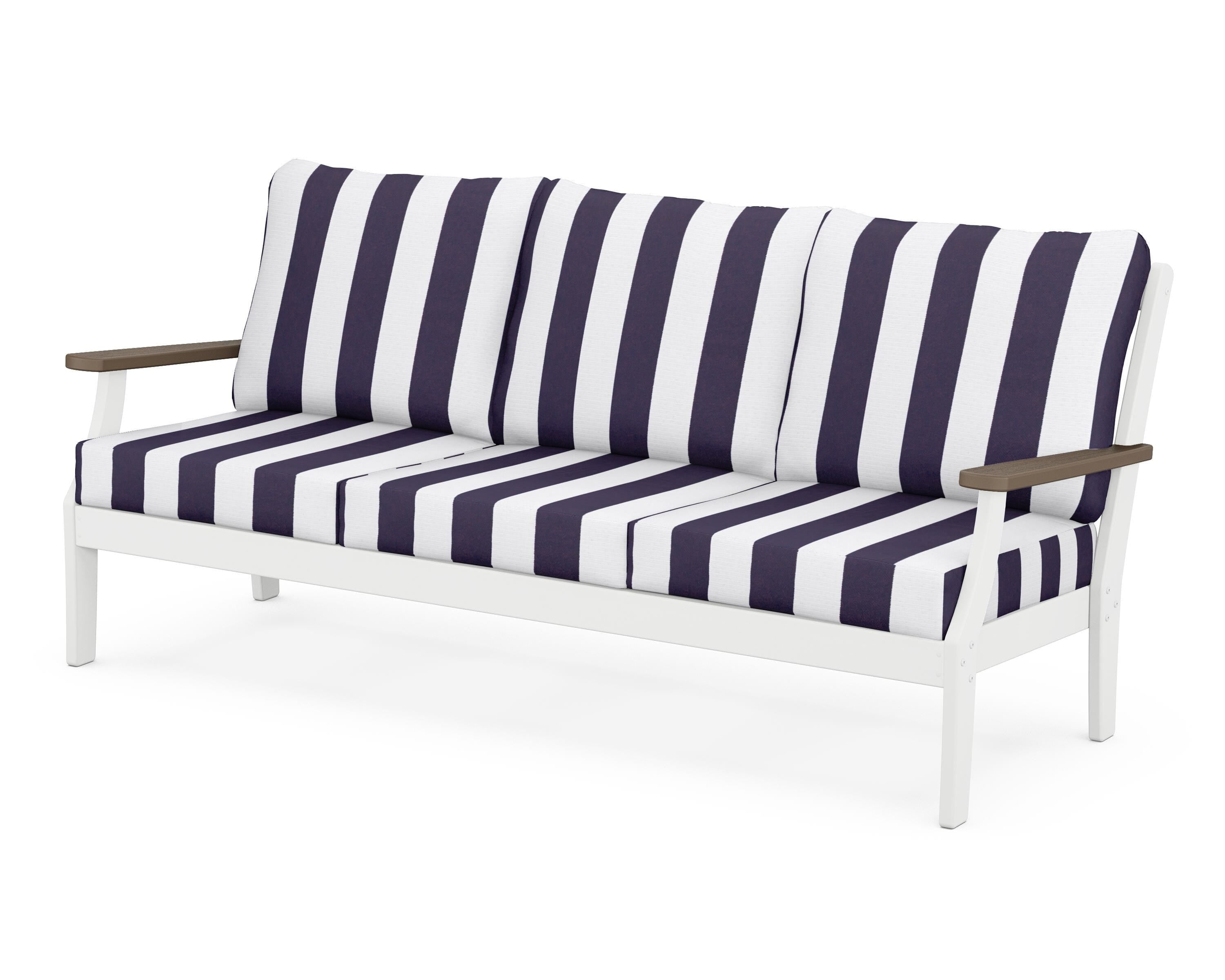 POLYWOOD® Braxton Deep Seating Sofa in White / Kona / Cabana Stripe Navy