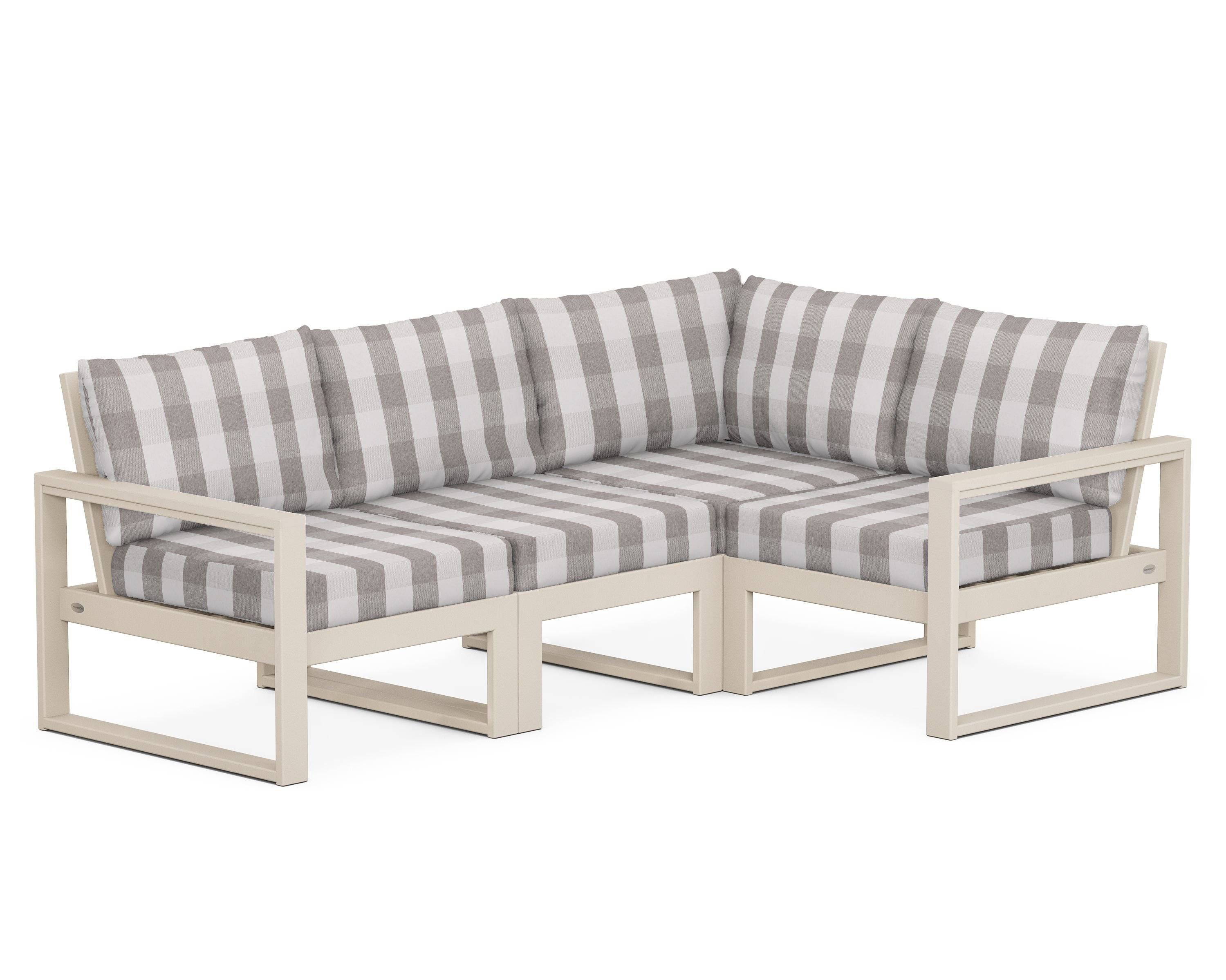 POLYWOOD® EDGE 4-Piece Modular Deep Seating Set in Sand / Buffalo Plaid Grey Mist