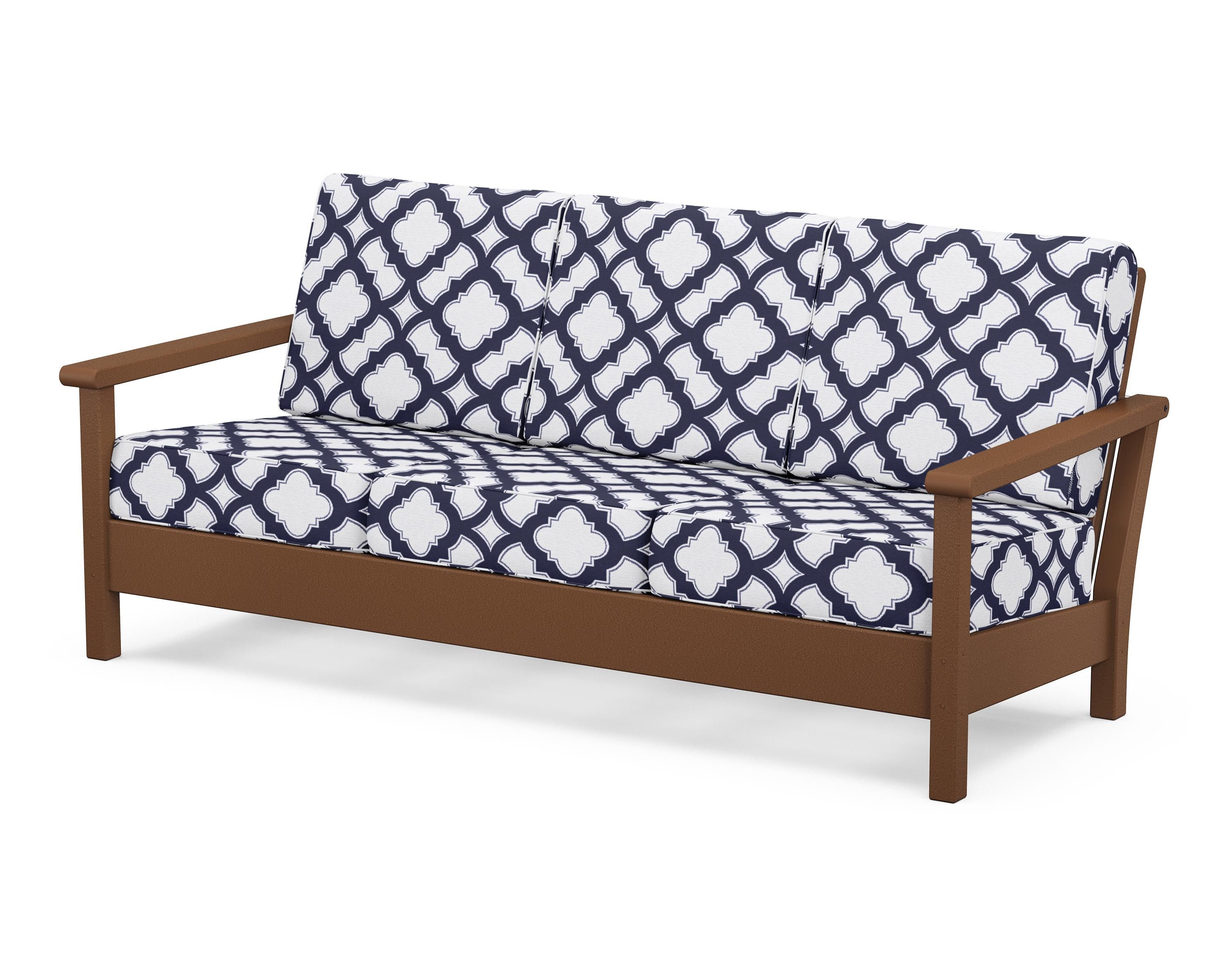 POLYWOOD® Harbour Deep Seating Sofa in Teak / Trellis Navy