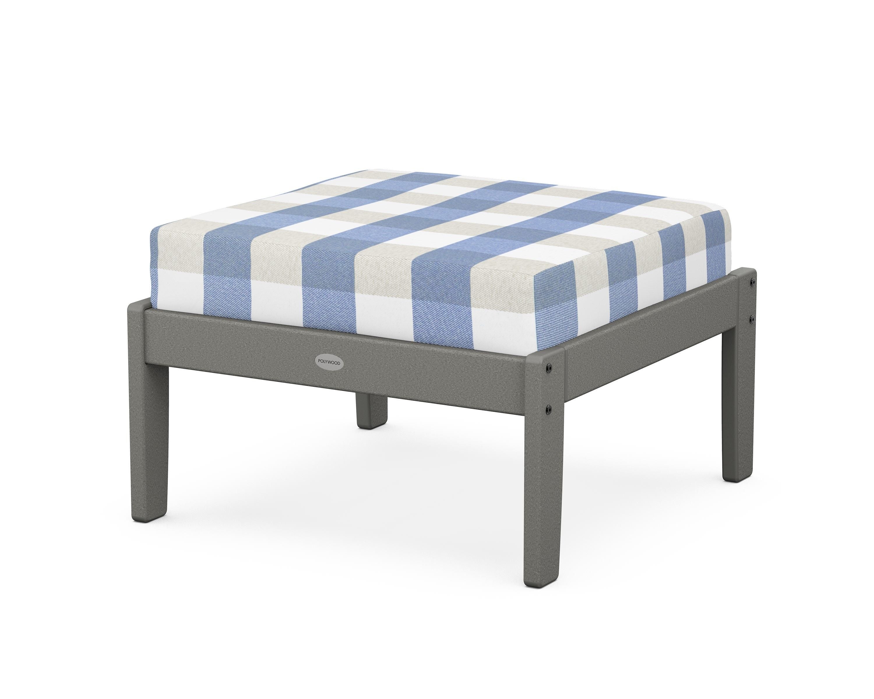 POLYWOOD® Braxton Deep Seating Ottoman in Slate Grey / Buffalo Plaid Sky Blue